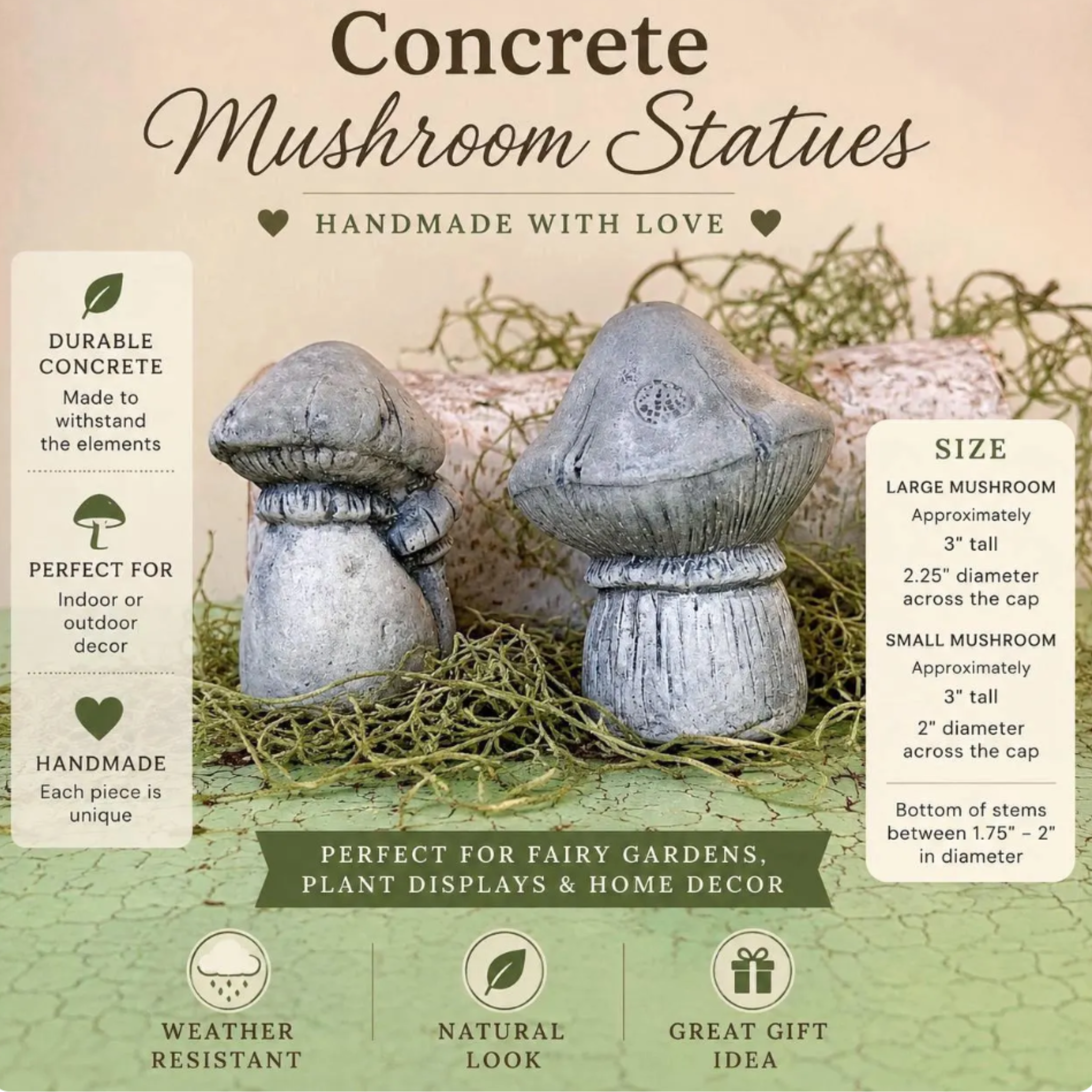 Concrete Mushroom Statues Planter Garden Decor