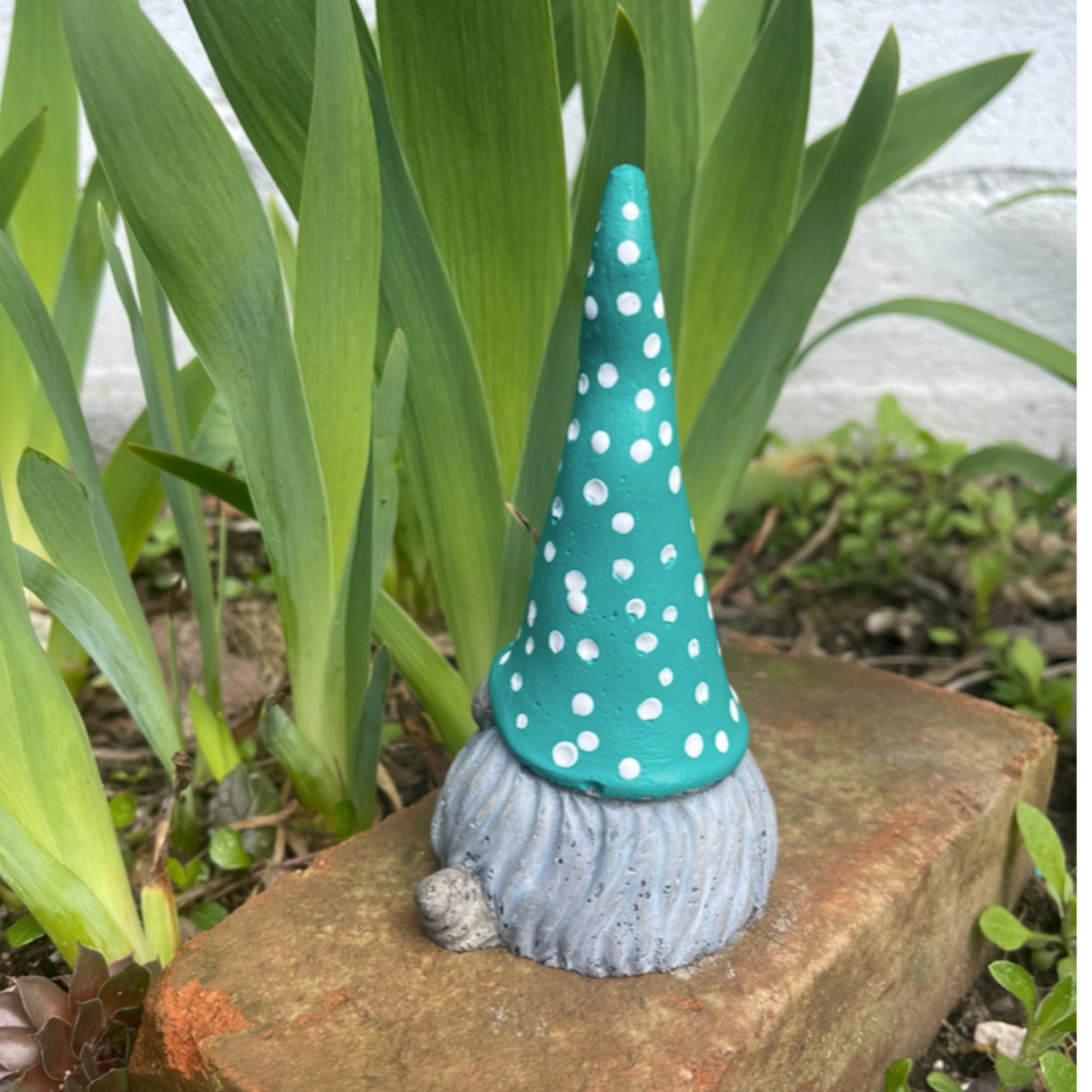 Polka Dot Hat Garden Gnome | Concrete Garden Gnome Statue
