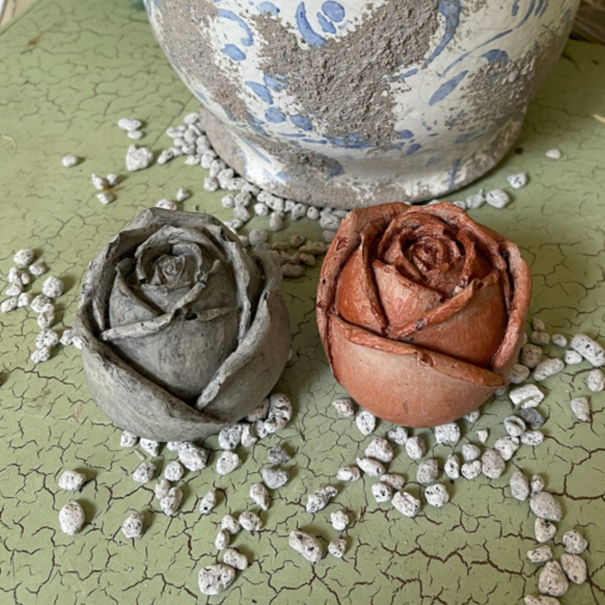 Large Rose Paperweight Statue | Faux Concrete Rose