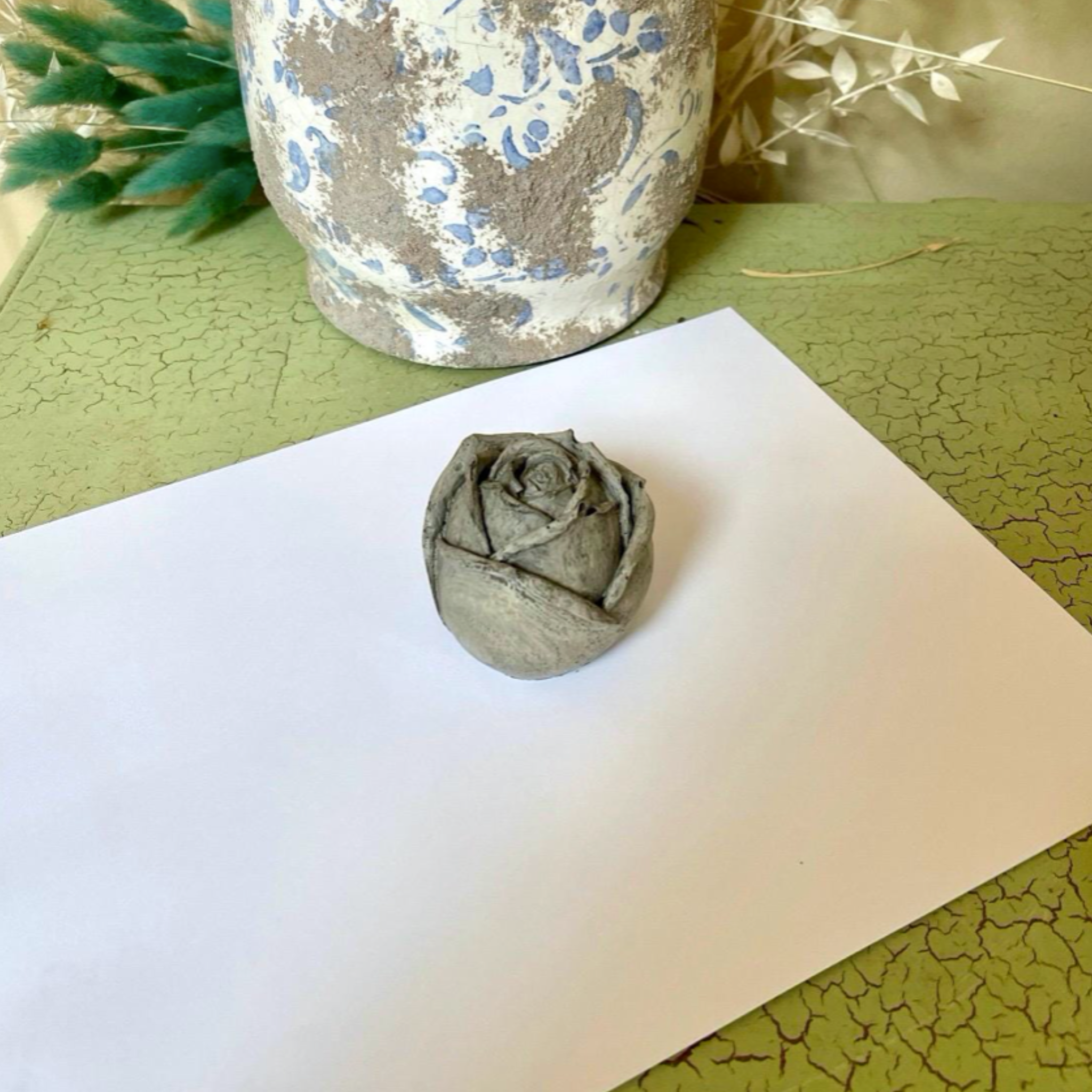 Large Rose Paperweight Statue | Faux Concrete Rose