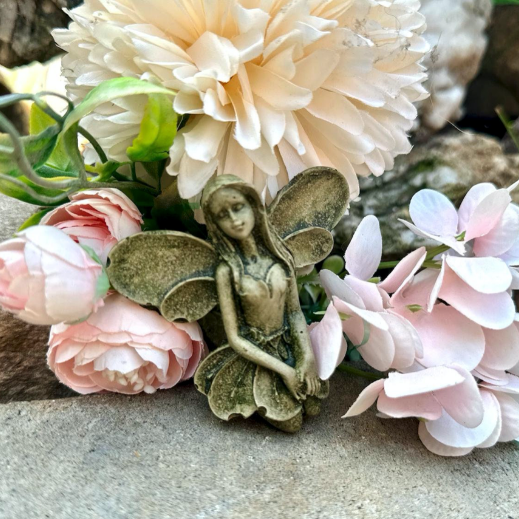 Miniature Fairy Plant Stake | Concrete Fairy Statue for Gardens, Wreaths, & Plant Decor