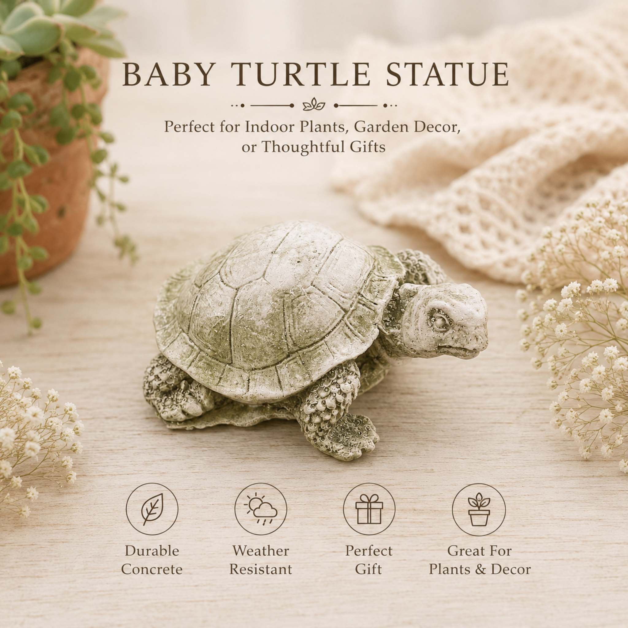 Baby Turtle Statue for Gardens, Planters, Aquariums, or Ponds