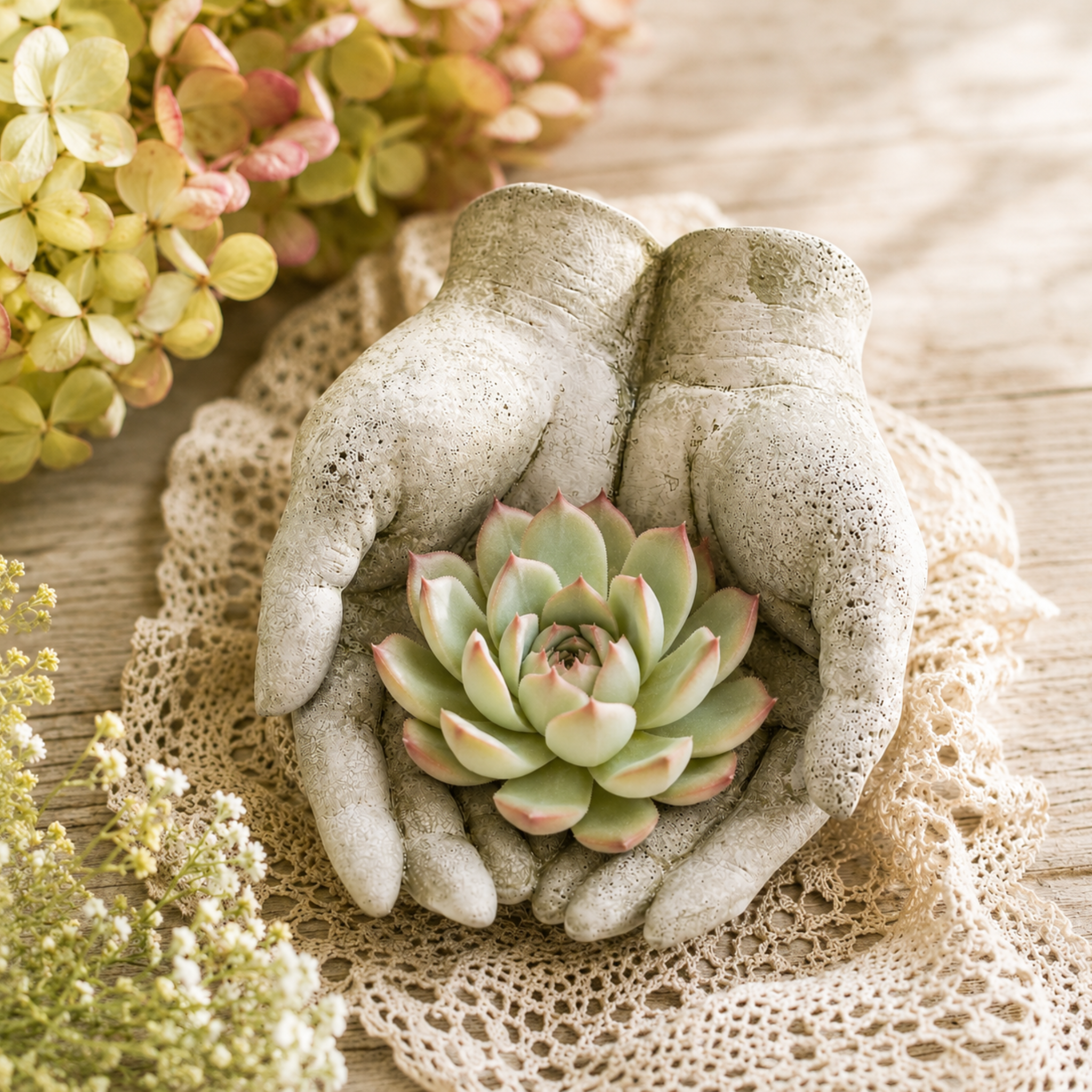 Small Concrete Giving Hands Planter, Bowl, Jewelry Tray, or Trinket Dish
