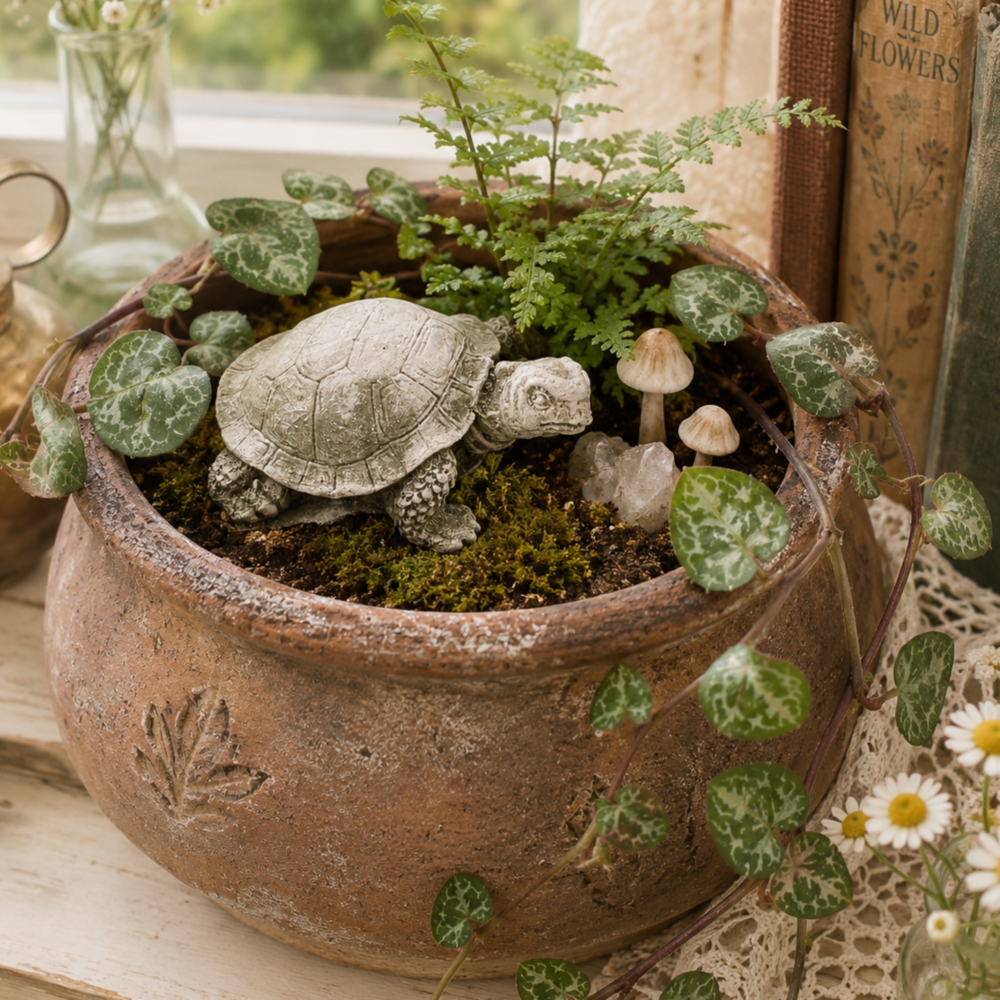 Baby Turtle Statue for Gardens, Planters, Aquariums, or Ponds