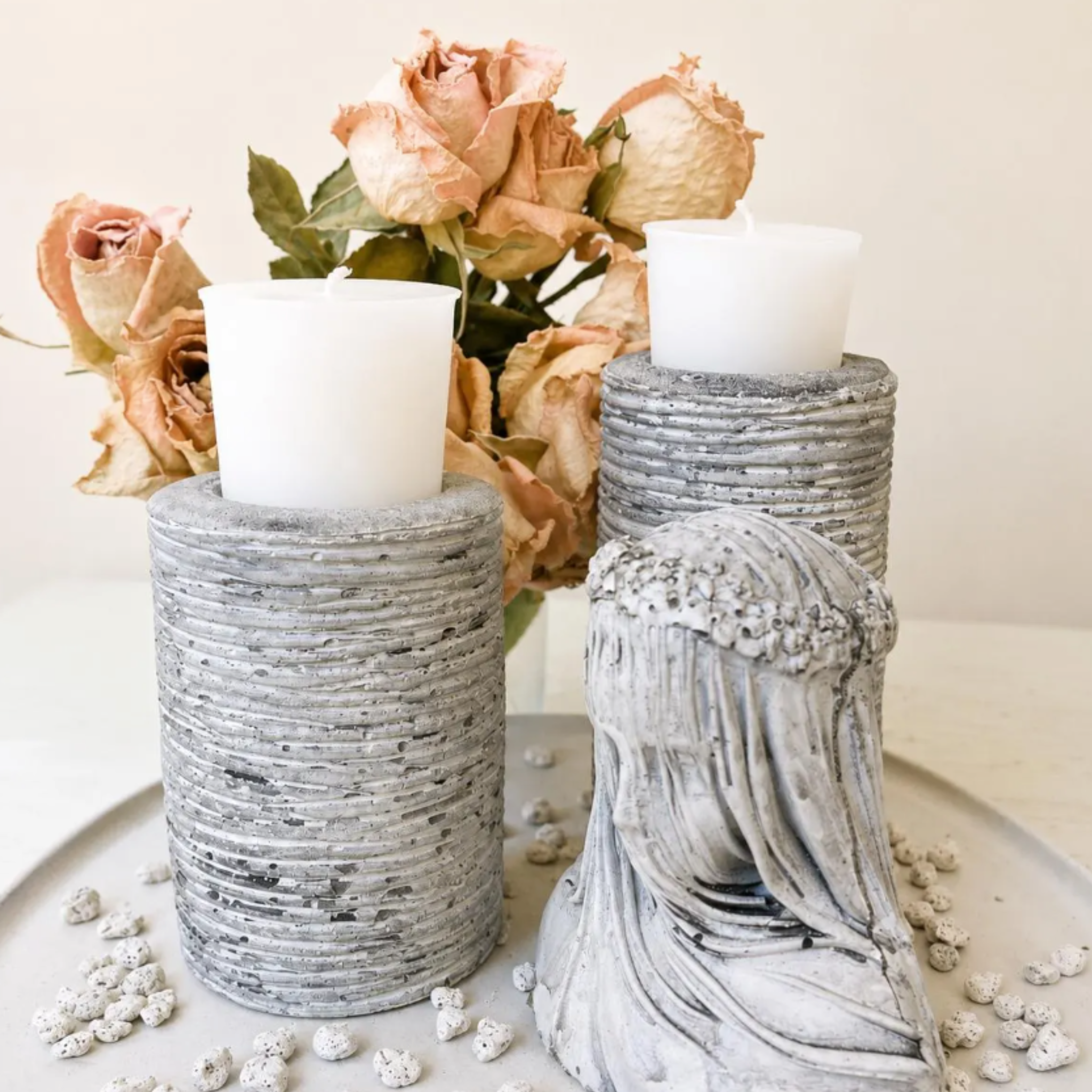 Striped Votive Candle Holders | Concrete Candle Holder Farmhouse Decor Rustic Accents