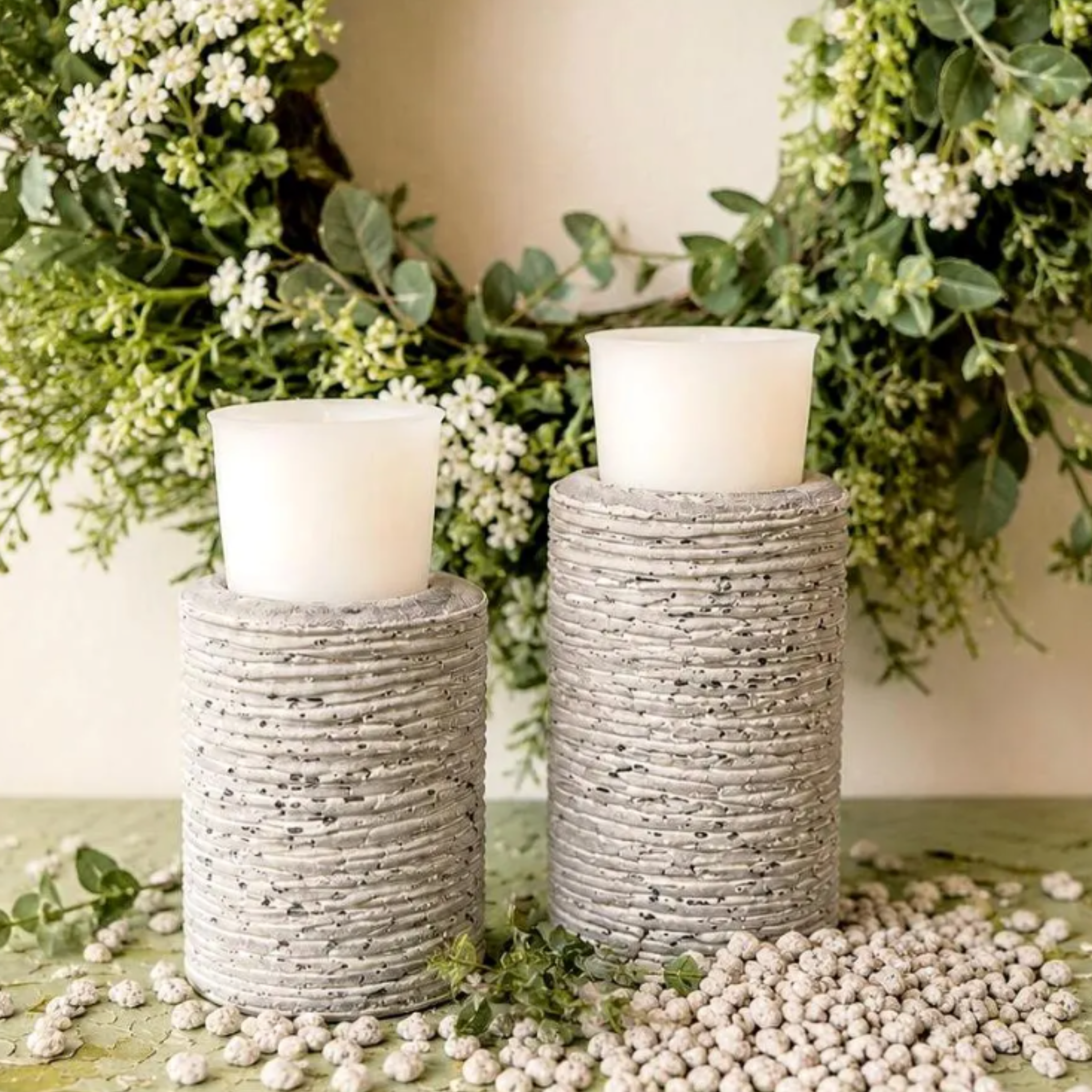 Striped Votive Candle Holders | Concrete Candle Holder Farmhouse Decor Rustic Accents