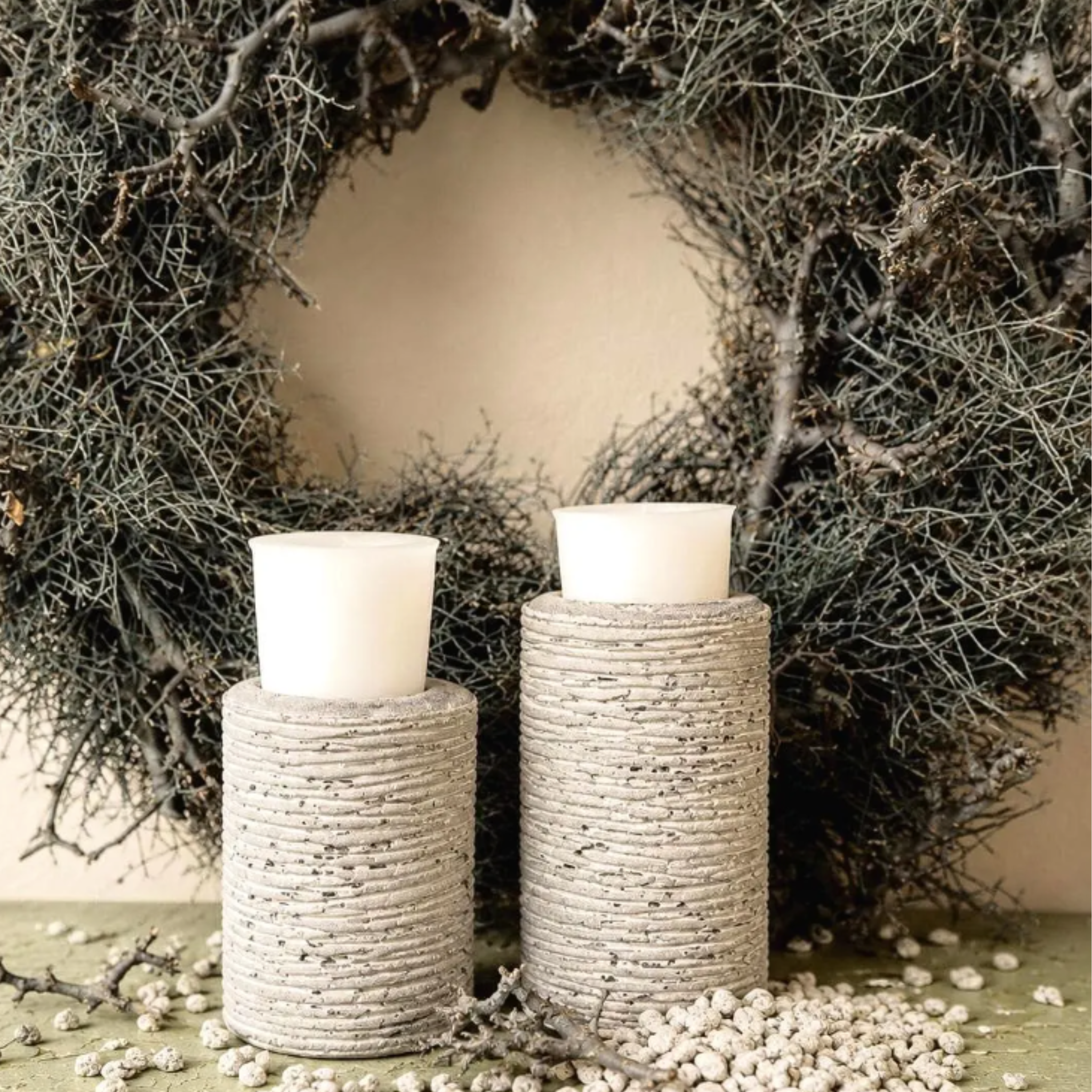 Striped Votive Candle Holders | Concrete Candle Holder Farmhouse Decor Rustic Accents