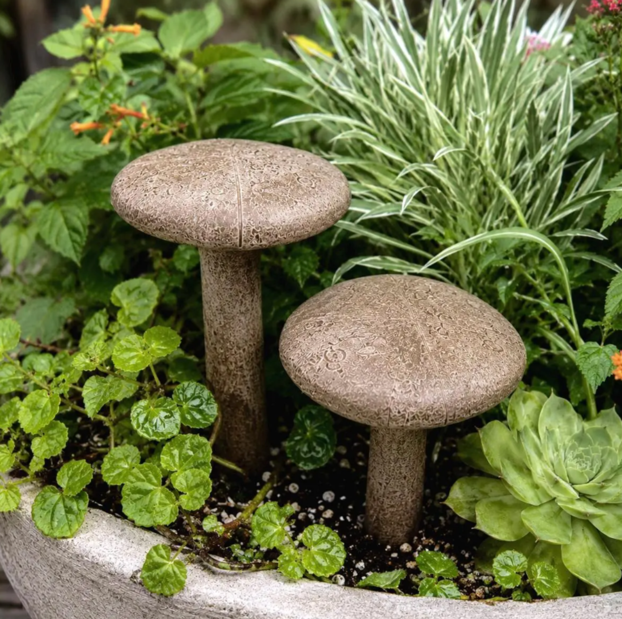Mushroom Statue Set | Mushroom Plant Stakes Concrete Statues