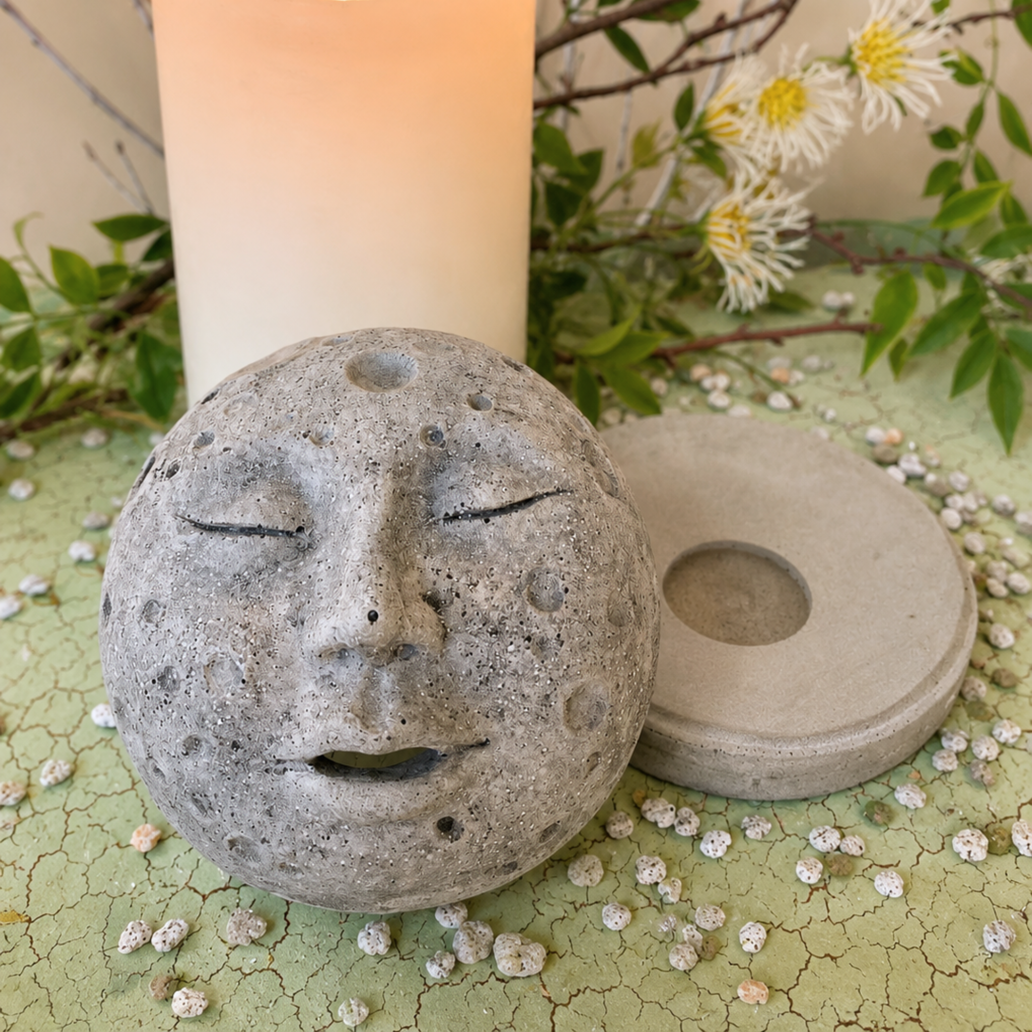 Full Moon Concrete Cone Incense Burner