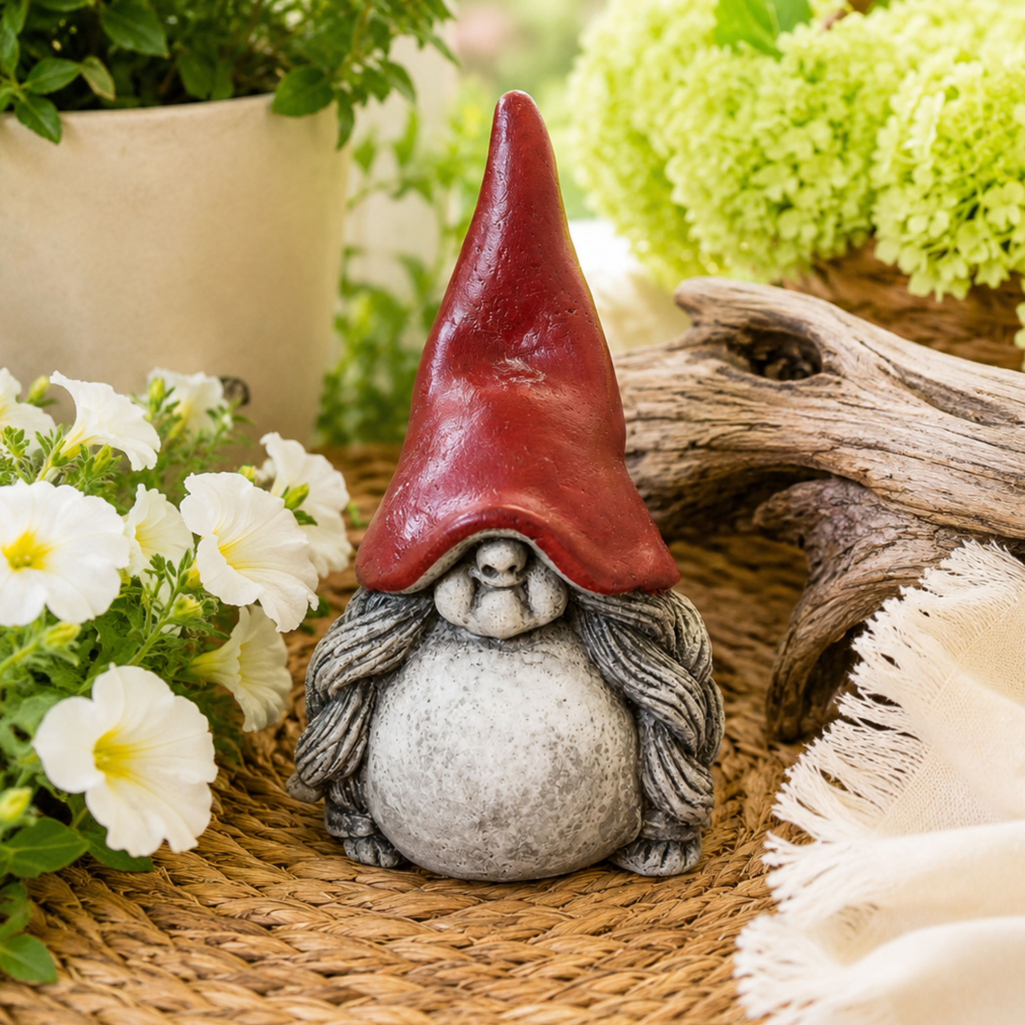 Garden Gnome with Braided Pigtails | Concrete Statue Gnome Figurine