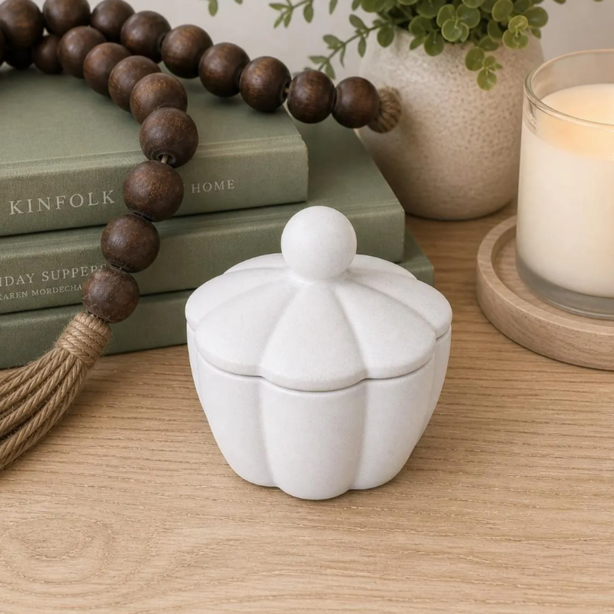Scalloped Edge Concrete Jar | Trinket Box | Jewelry Box | Modern