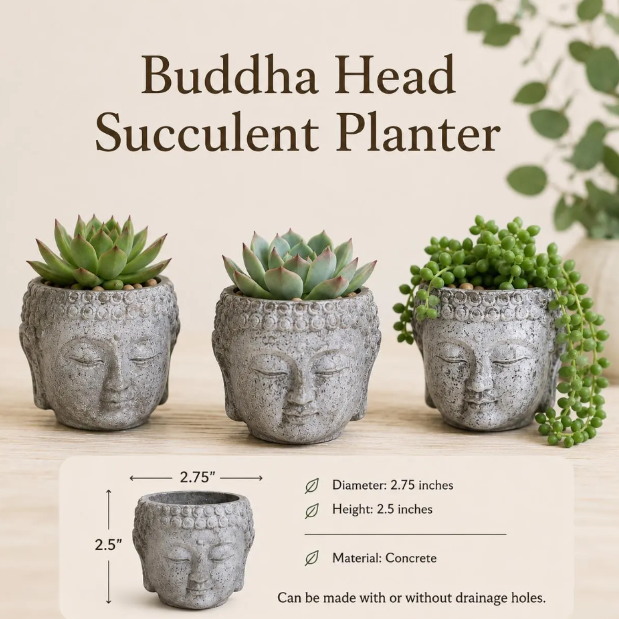 Buddha Head Planter | Succulent Planter 2.75 Inch Pot