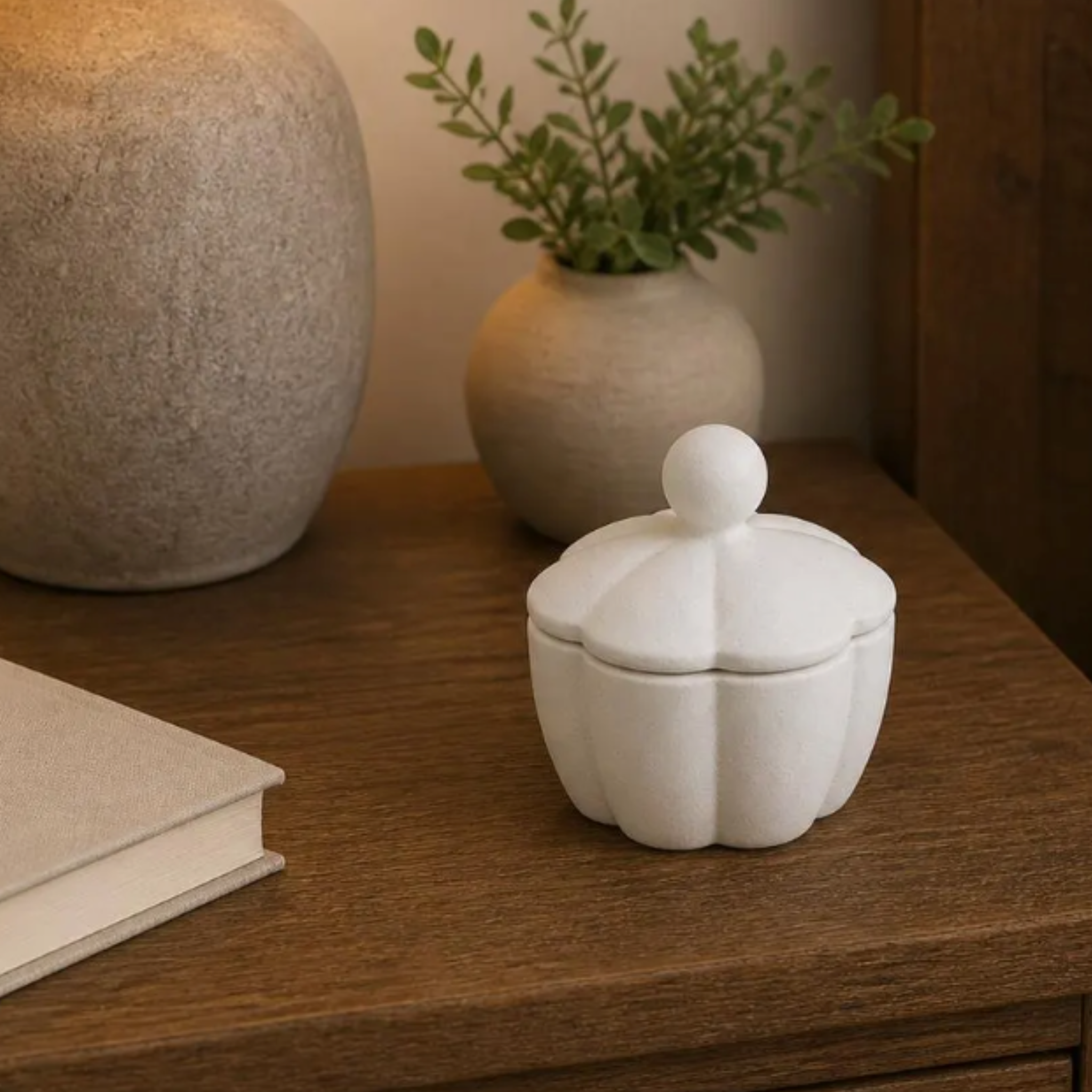 Scalloped Edge Concrete Jar | Trinket Box | Jewelry Box | Modern