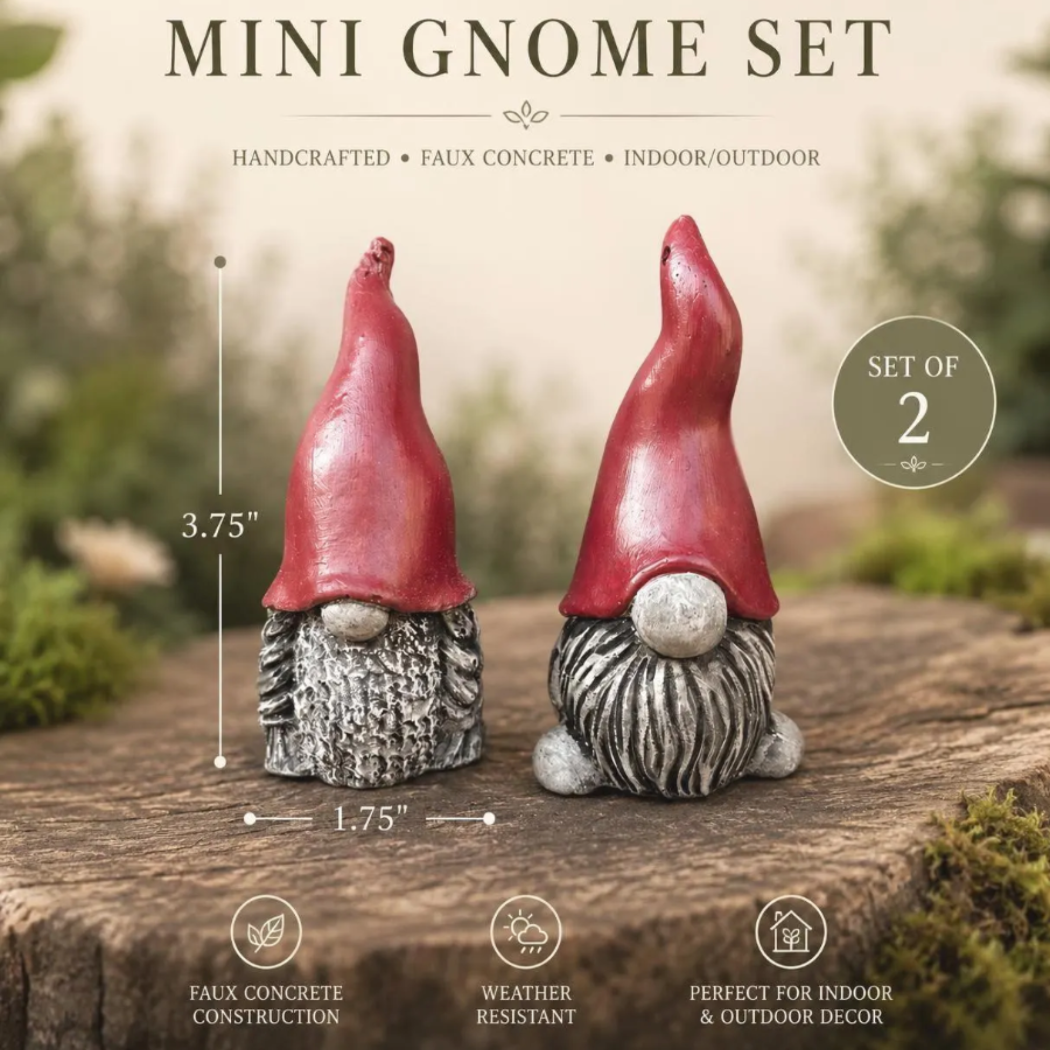 Miniature Red Hat Gnomes | Custom Hat Colors | Garden Statues or Planter Decor
