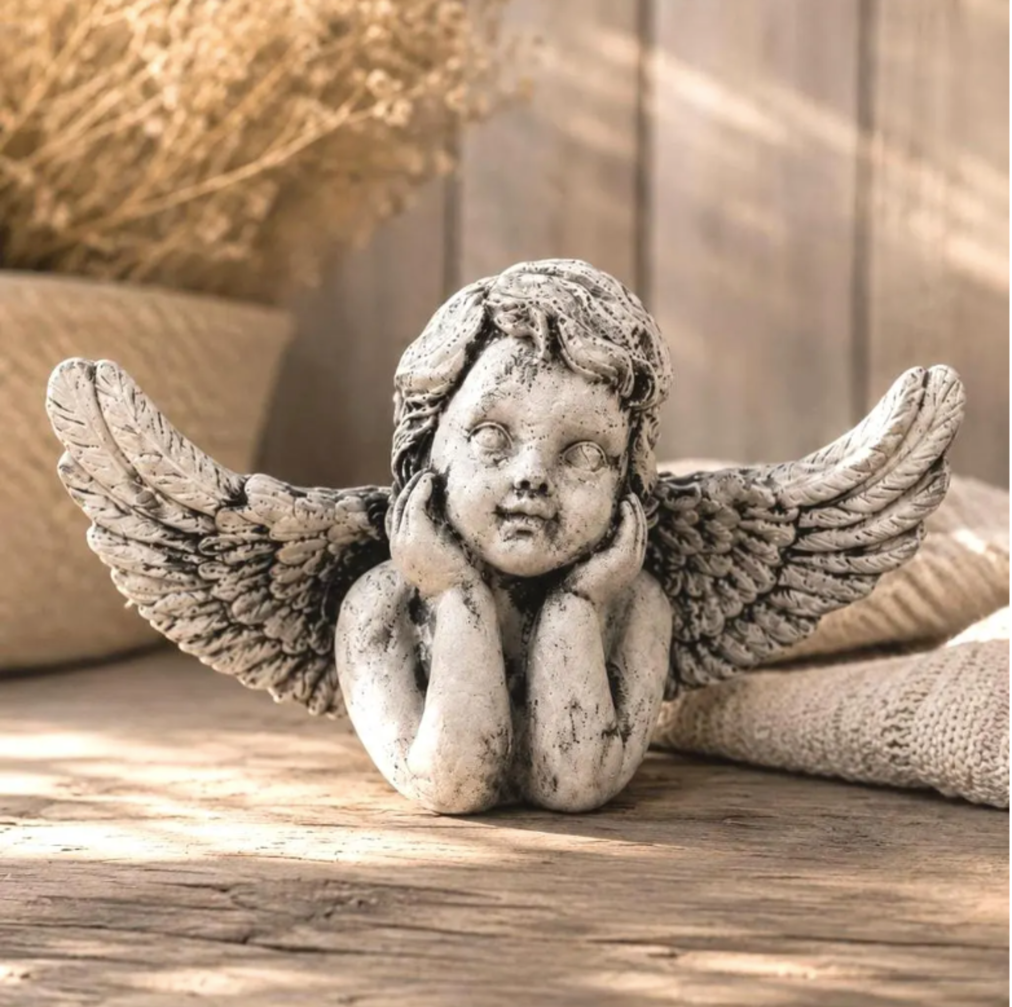 Large Wings Angel Statue | Concrete Garden Statue or Grave Decor