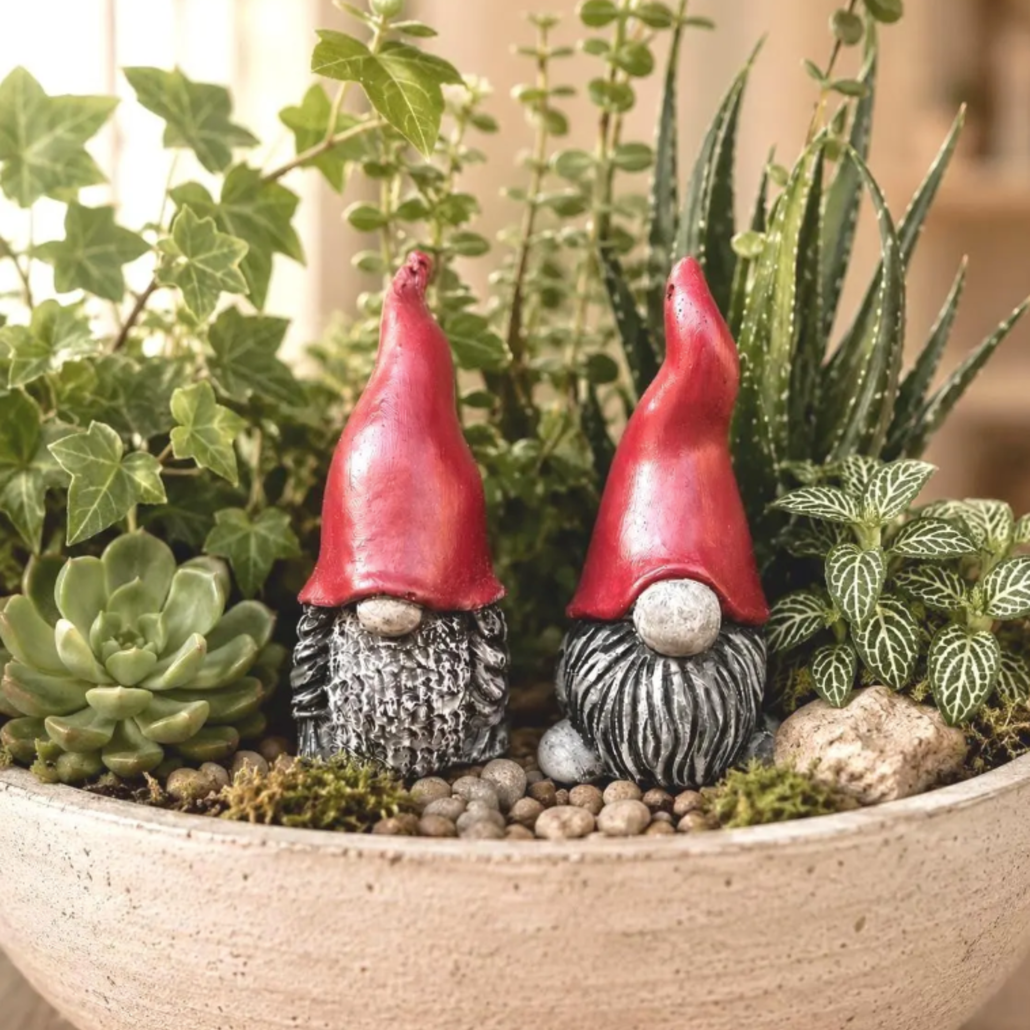 Miniature Red Hat Gnomes | Custom Hat Colors | Garden Statues or Planter Decor