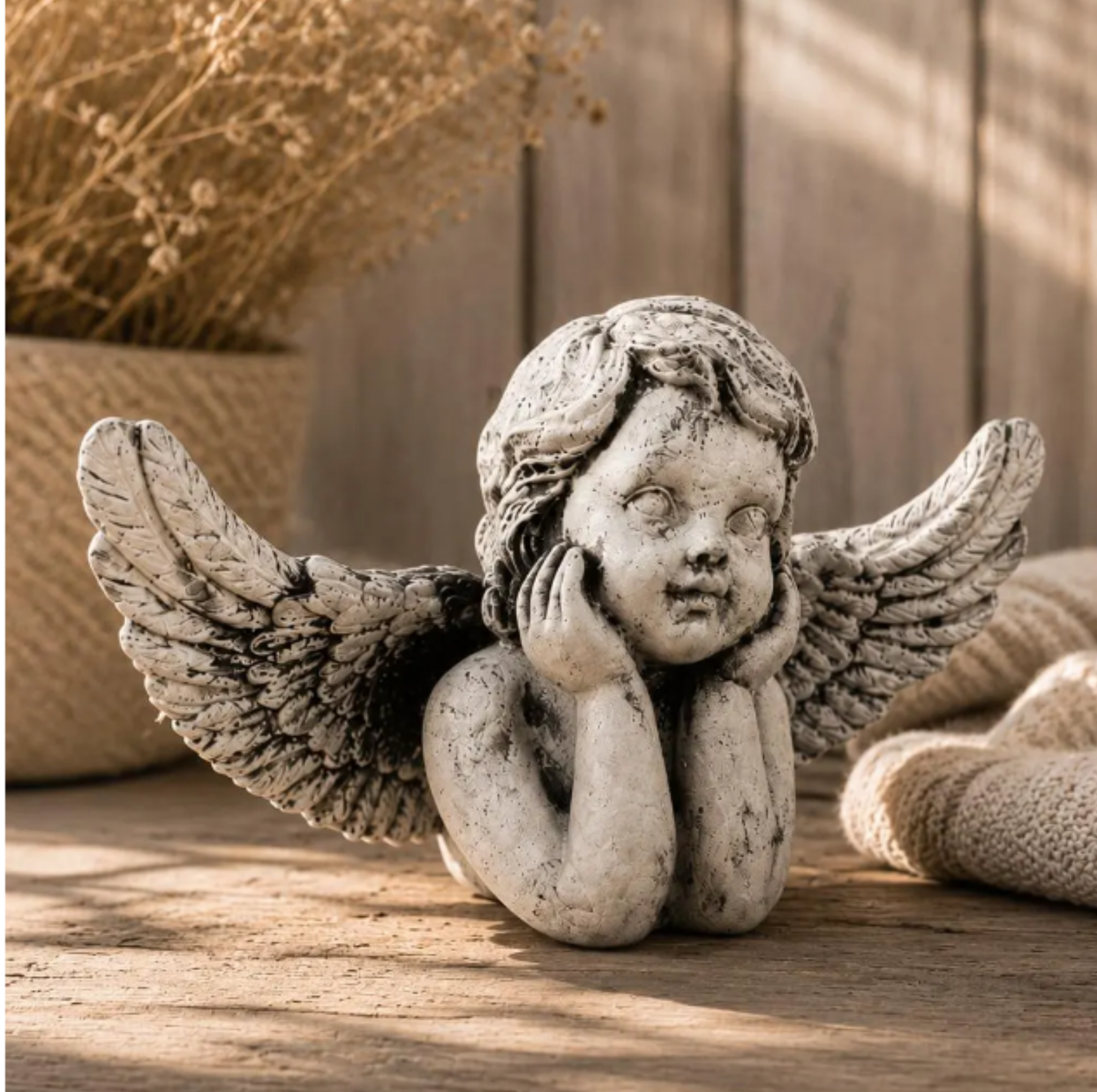 Large Wings Angel Statue | Concrete Garden Statue or Grave Decor