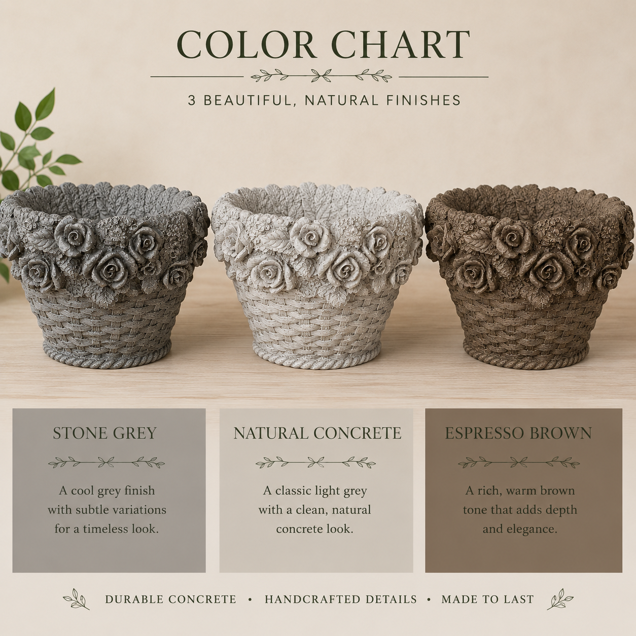 Basket-Weave Planter with 3D Roses | Concrete Planters | 5 Inch Pot
