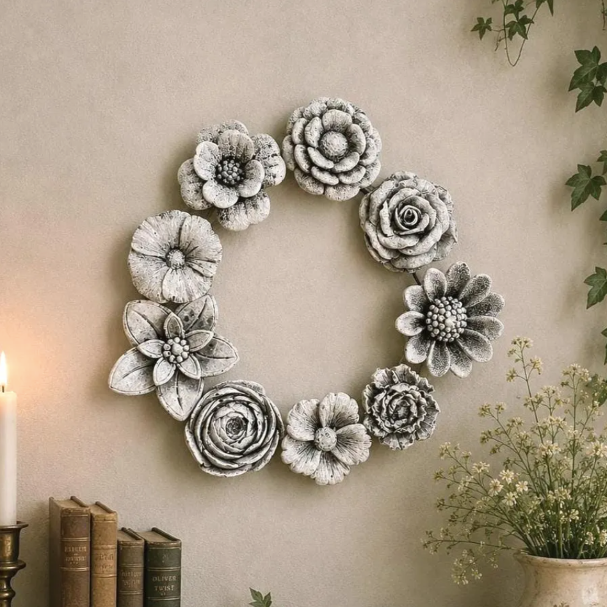 Concrete Wall Flowers | Faux Flowers Hanging