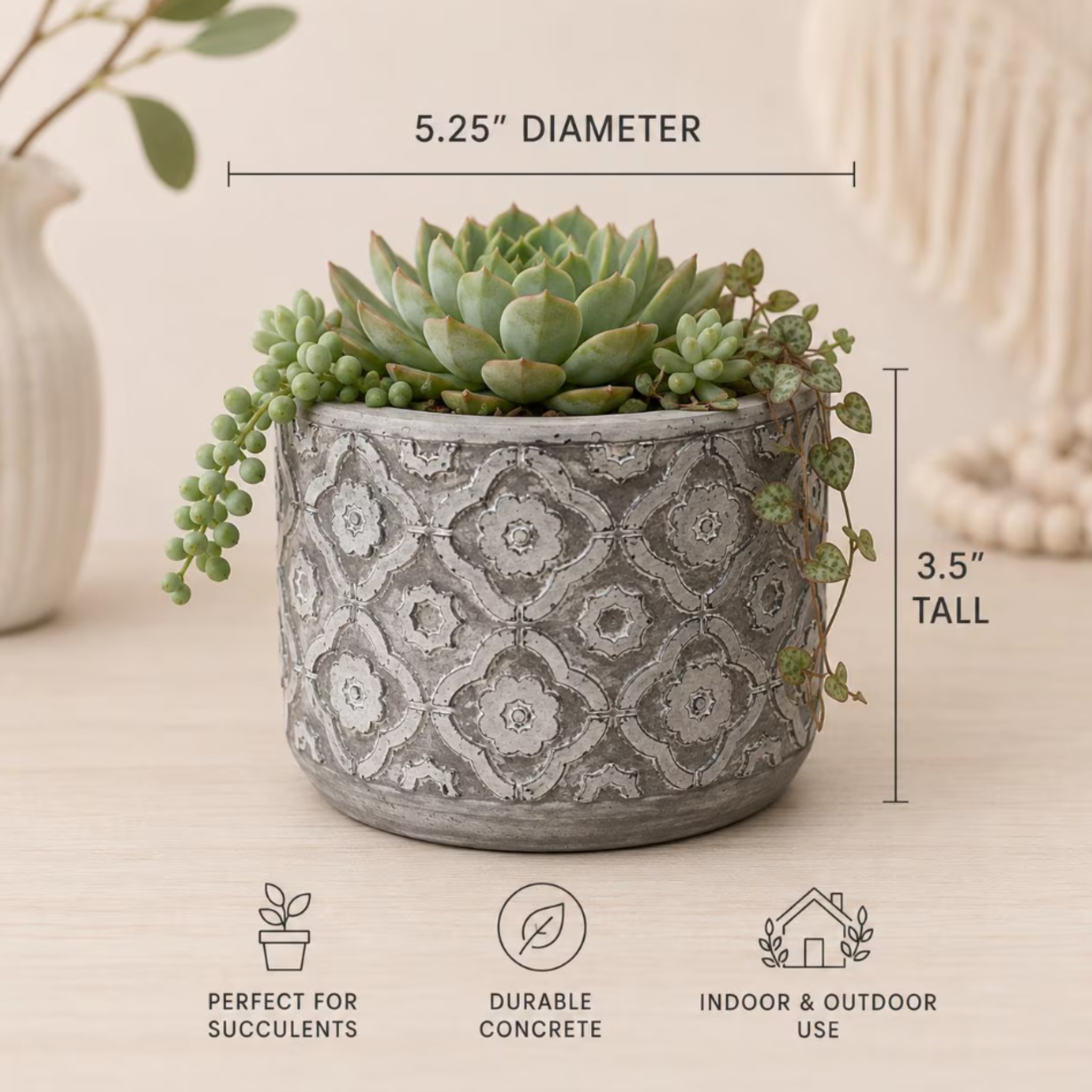 Embossed Concrete Planters 4-5 Inch Planters | Scalloped or Floral Embossing
