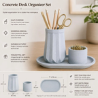 Concrete Organizer Set | Desk Storage | 3pcSet | Bud Vase with Match Holder