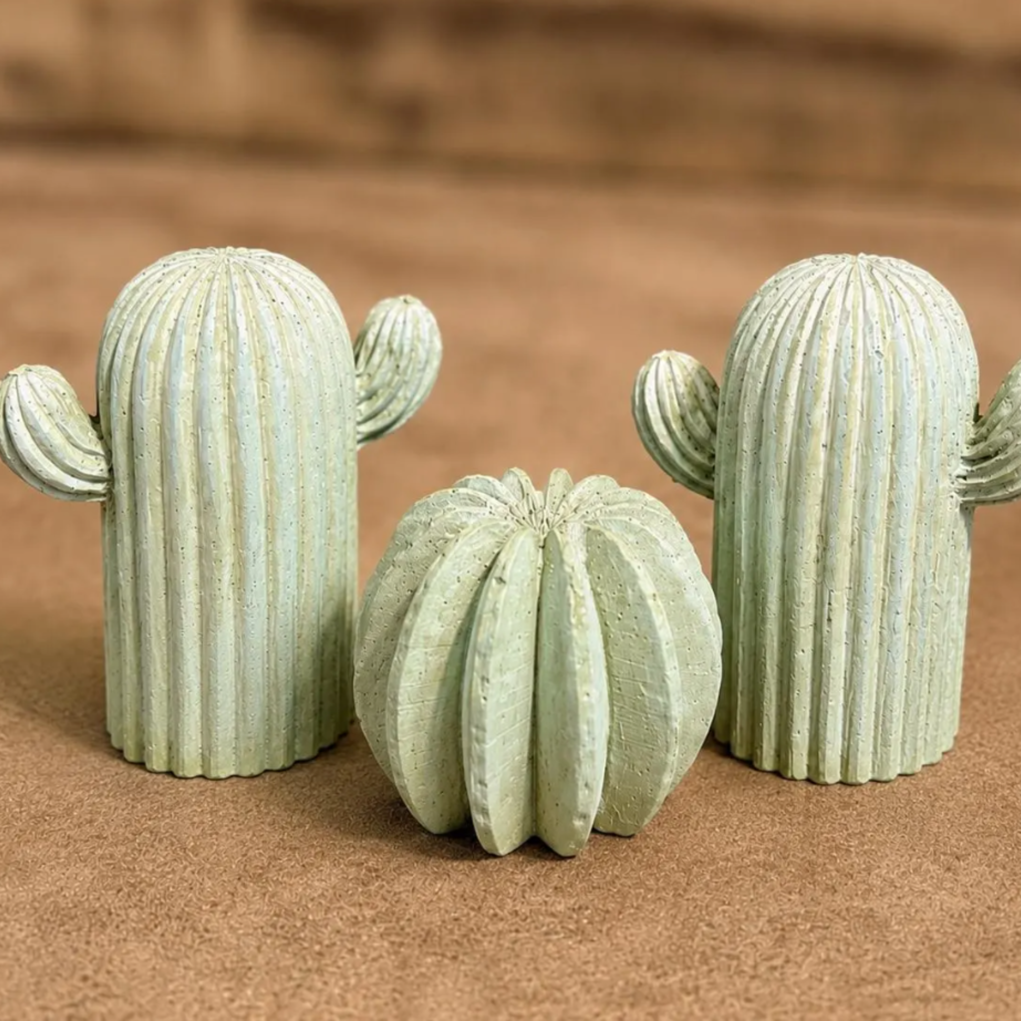 Miniature Cactus Statues | Set of 3 Faux Cacti | Artificial Concrete Plants