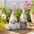 Gnome Couple Statues Grey with White Beards