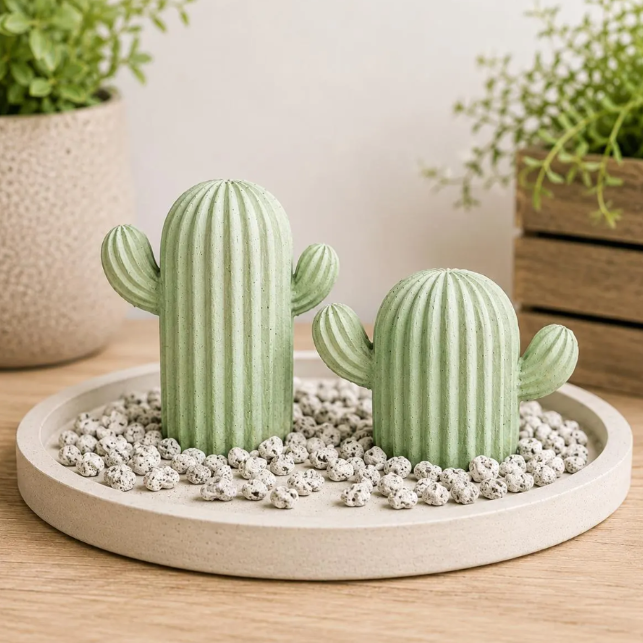 Miniature Cactus Statues | Set of 3 Faux Cacti | Artificial Concrete Plants