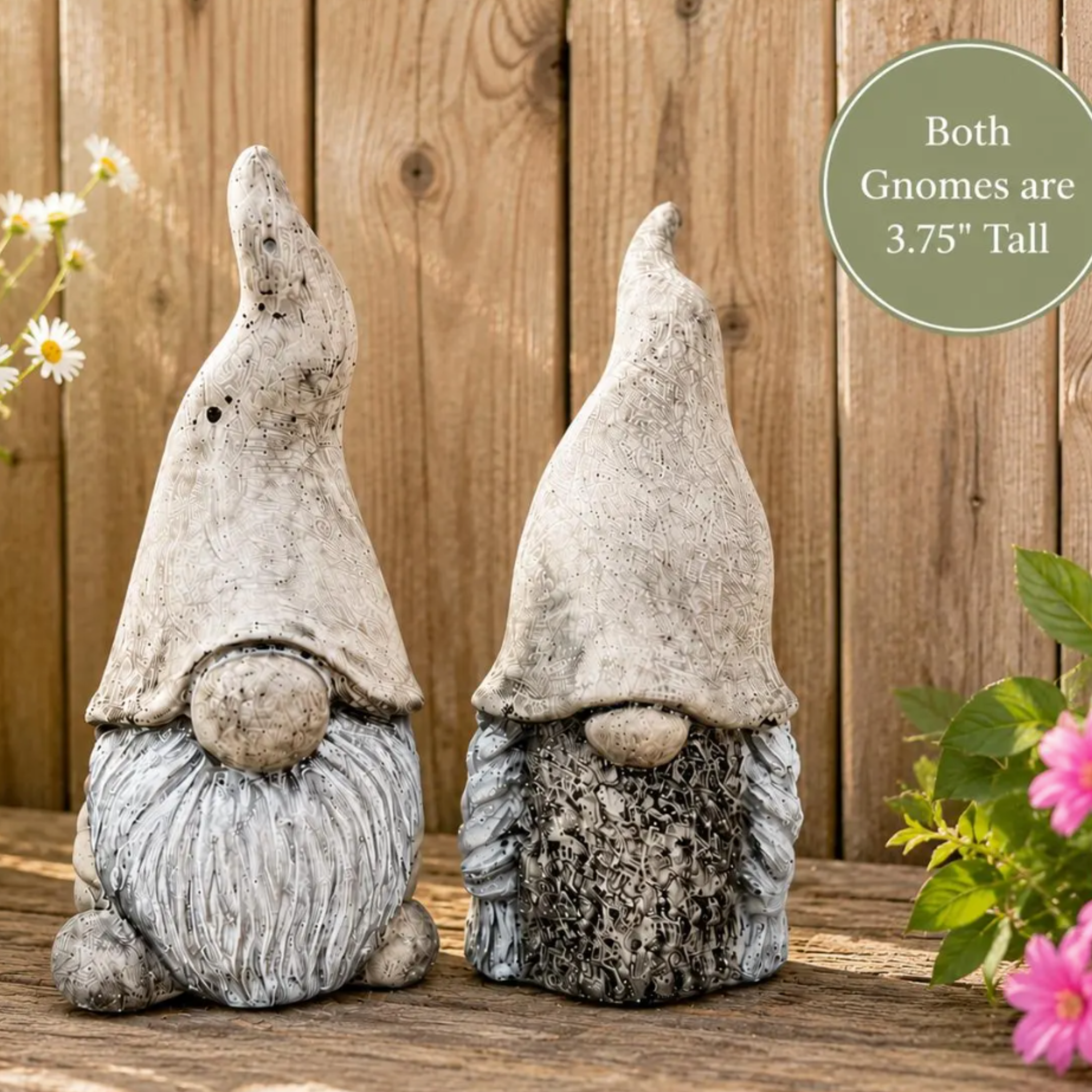 Gnome Couple Statues Grey with White Beards