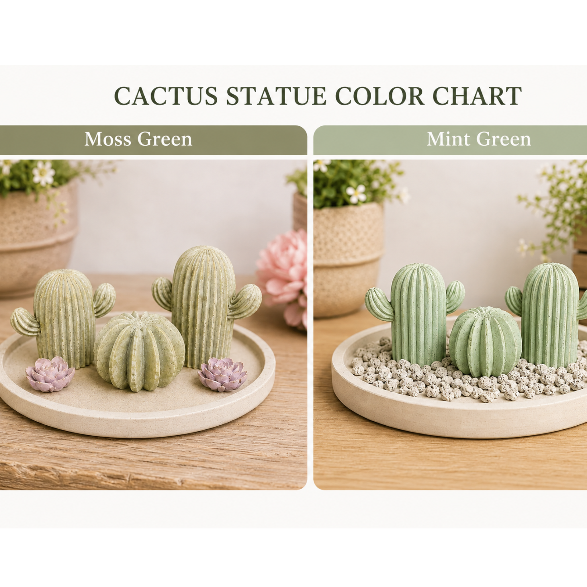 Miniature Cactus Statues | Set of 3 Faux Cacti | Artificial Concrete Plants