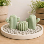 Miniature Cactus Statues | Set of 3 Faux Cacti | Artificial Concrete Plants