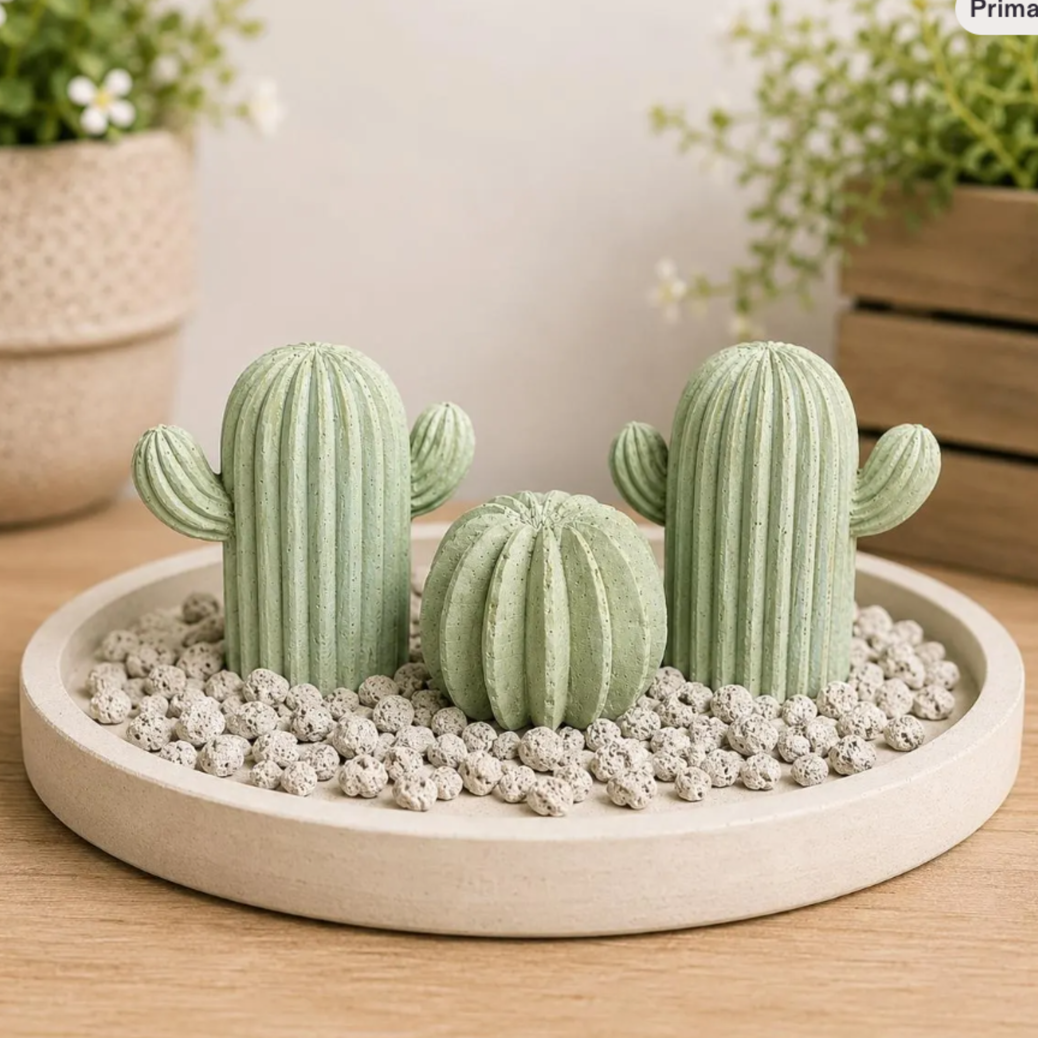 Miniature Cactus Statues | Set of 3 Faux Cacti | Artificial Concrete Plants