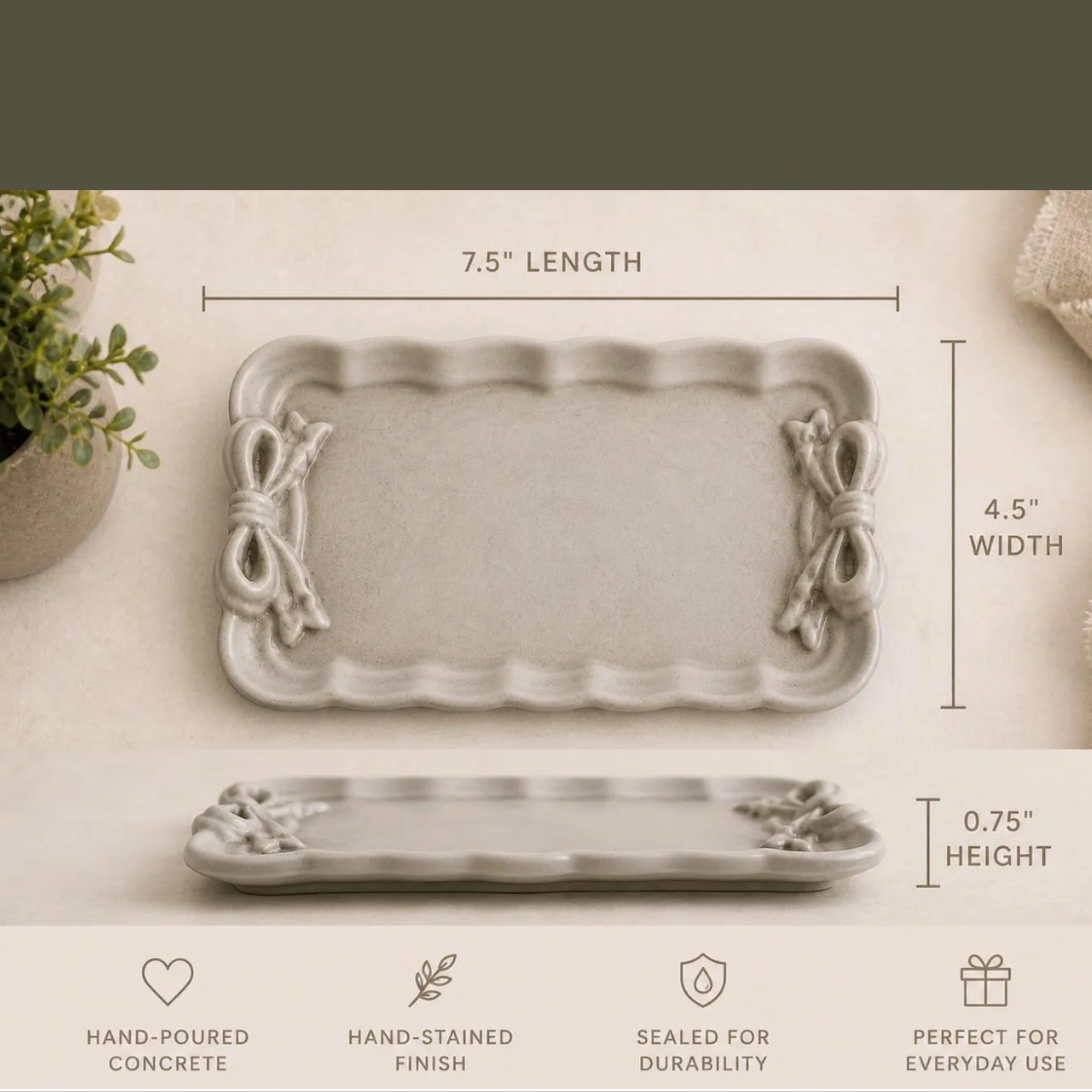 Vintage-Inspired Concrete Bow Tray