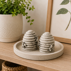 Miniature Beehive Statues 2pc | Concrete Fairy Garden Decor | Planter Accents