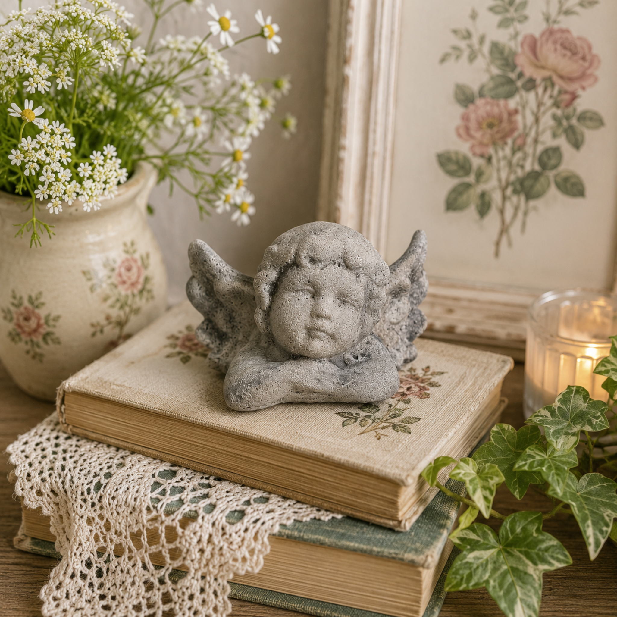 Small Angel Garden Statue | Concrete Cherub Statue | Gravestone Decoration