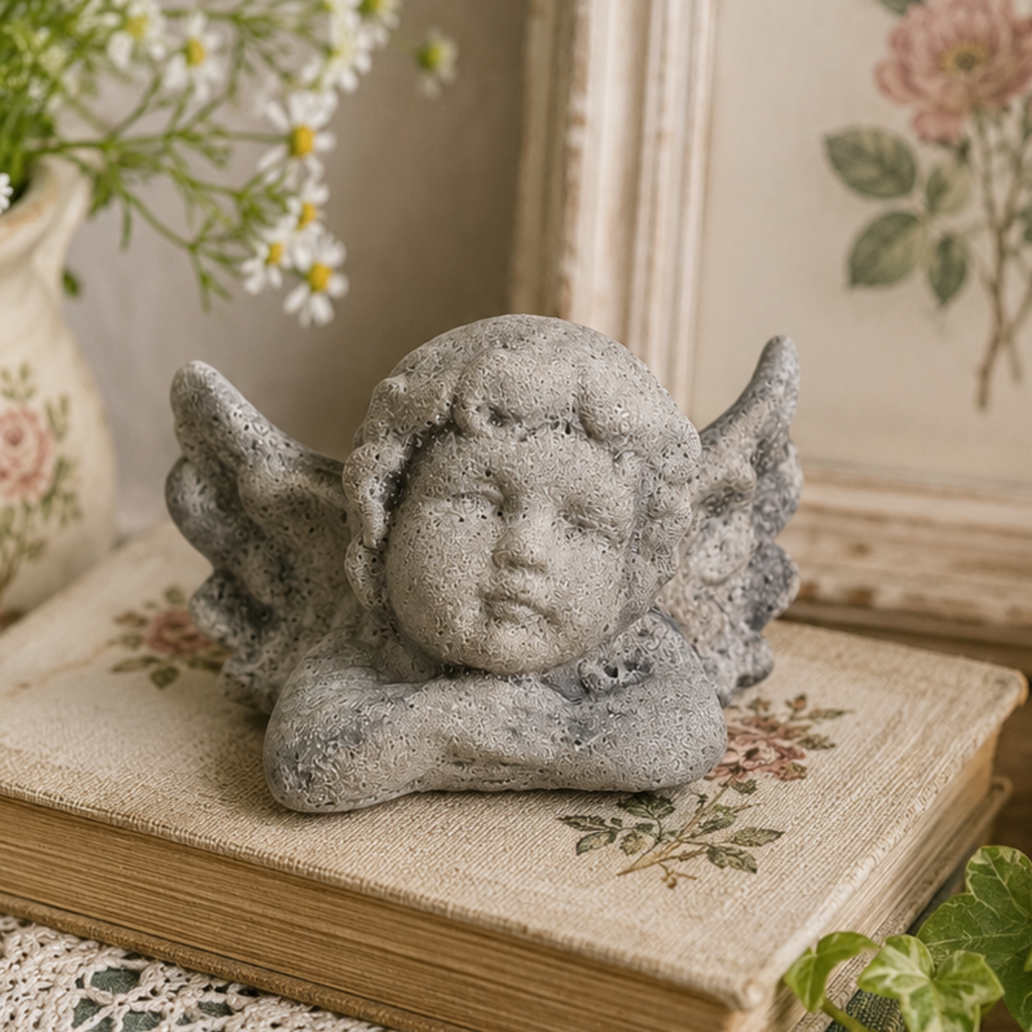 Small Angel Garden Statue | Concrete Cherub Statue | Gravestone Decoration