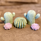 Miniature Cactus Statues | Set of 3 Faux Cacti | Artificial Concrete Plants