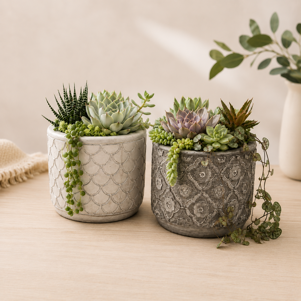 Embossed Concrete Planters 4-5 Inch Planters | Scalloped or Floral Embossing