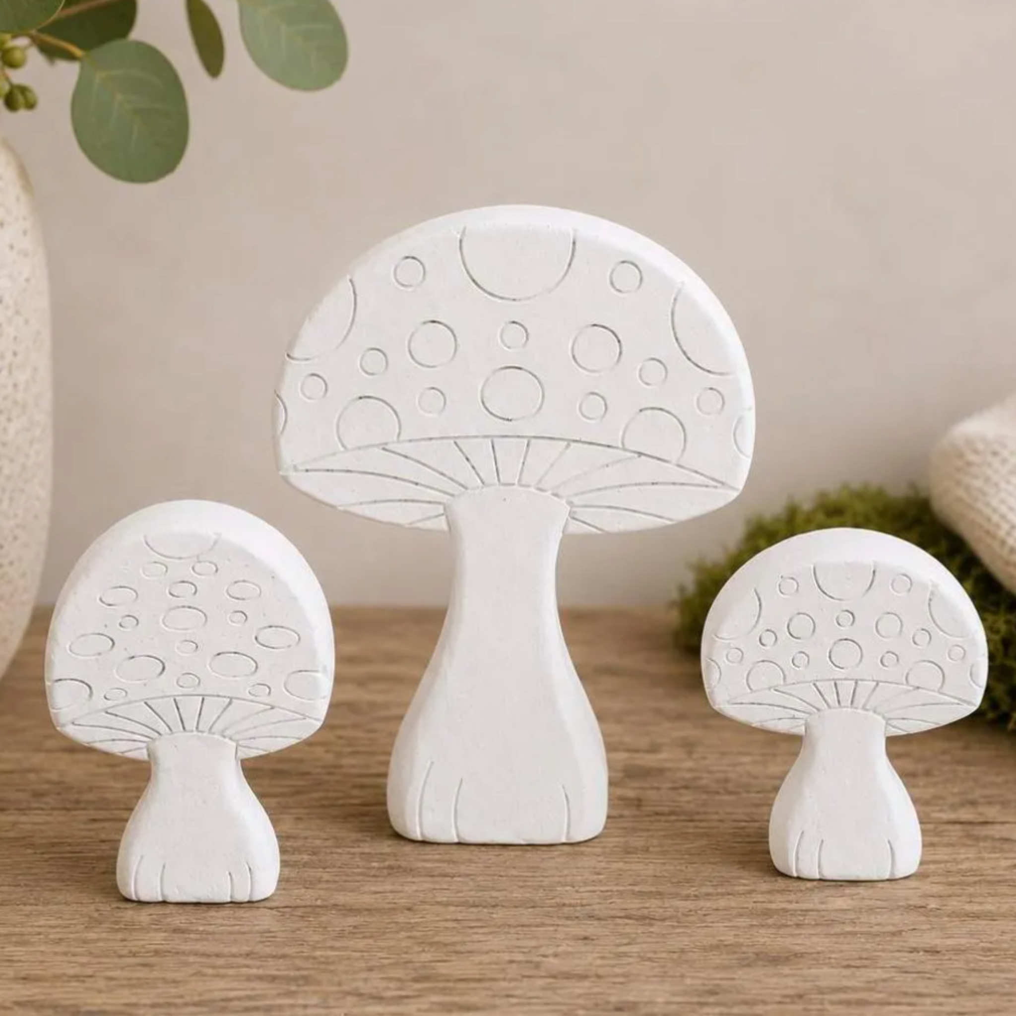 Dotted Cap Mushroom Plant Stakes | Set of 3 Mushroom Statues