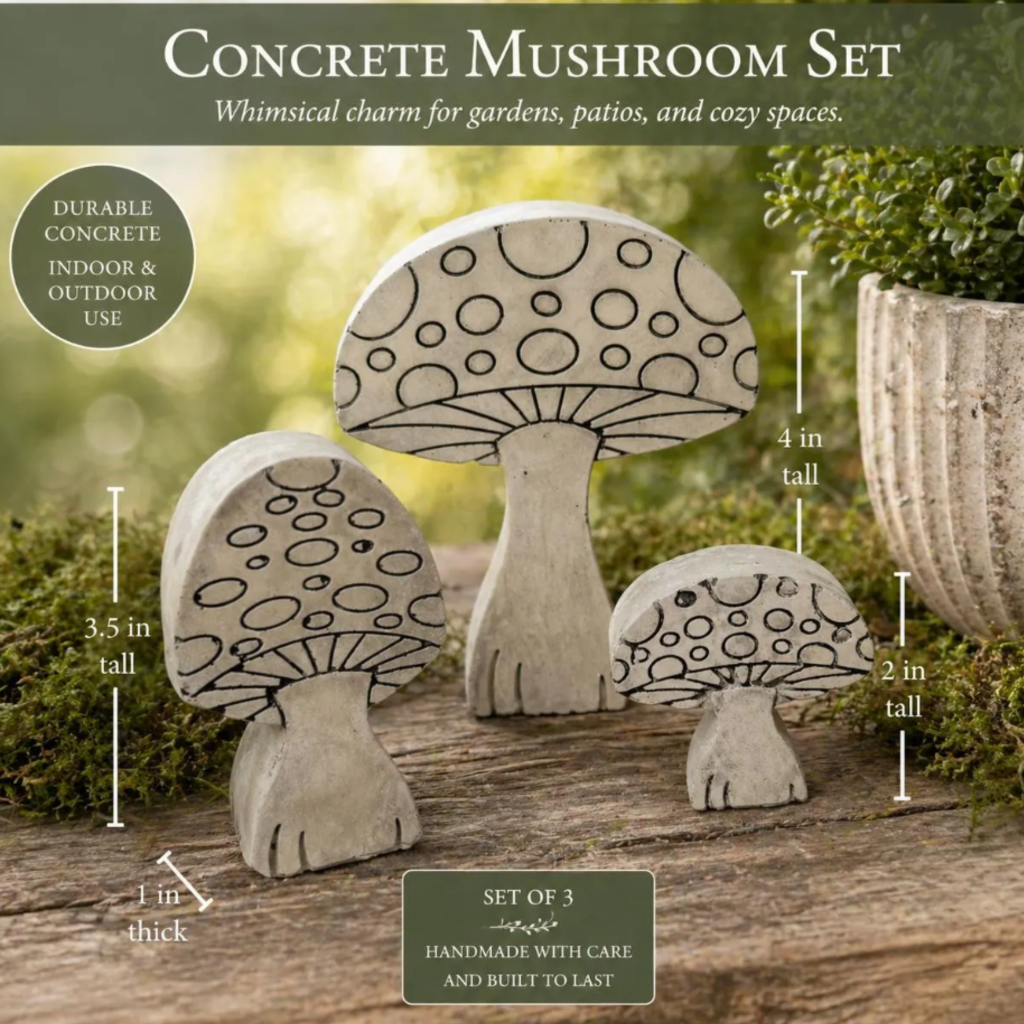 Dotted Cap Mushroom Plant Stakes | Set of 3 Mushroom Statues