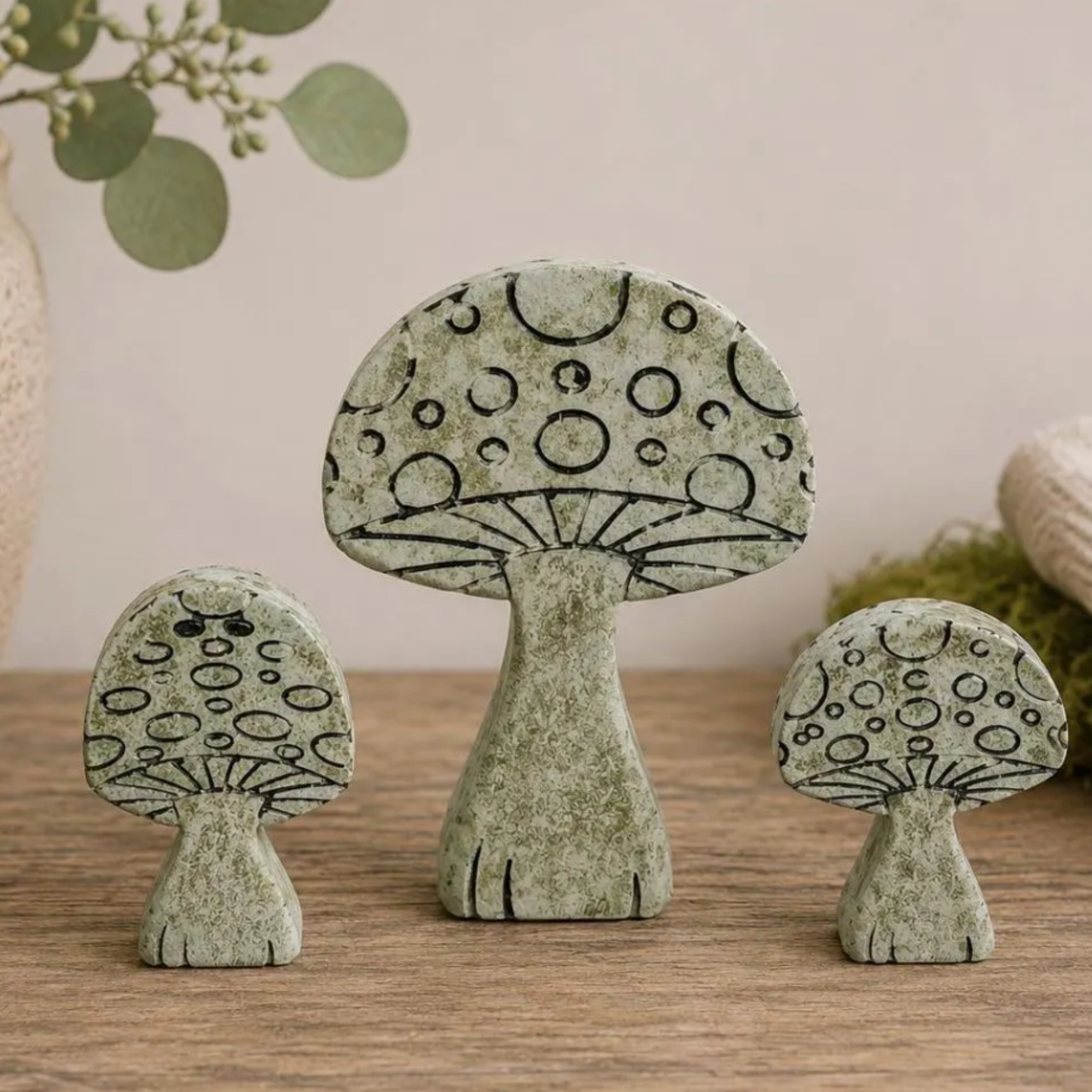 Dotted Cap Mushroom Plant Stakes | Set of 3 Mushroom Statues