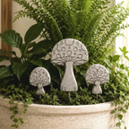 Dotted Cap Mushroom Plant Stakes | Set of 3 Mushroom Statues