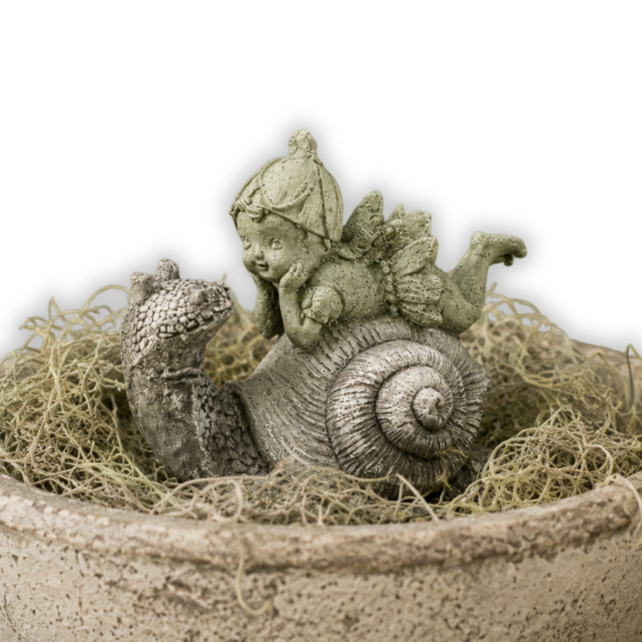 Fairy on Snail Statue | Fairy Garden Decor | Planter Accent