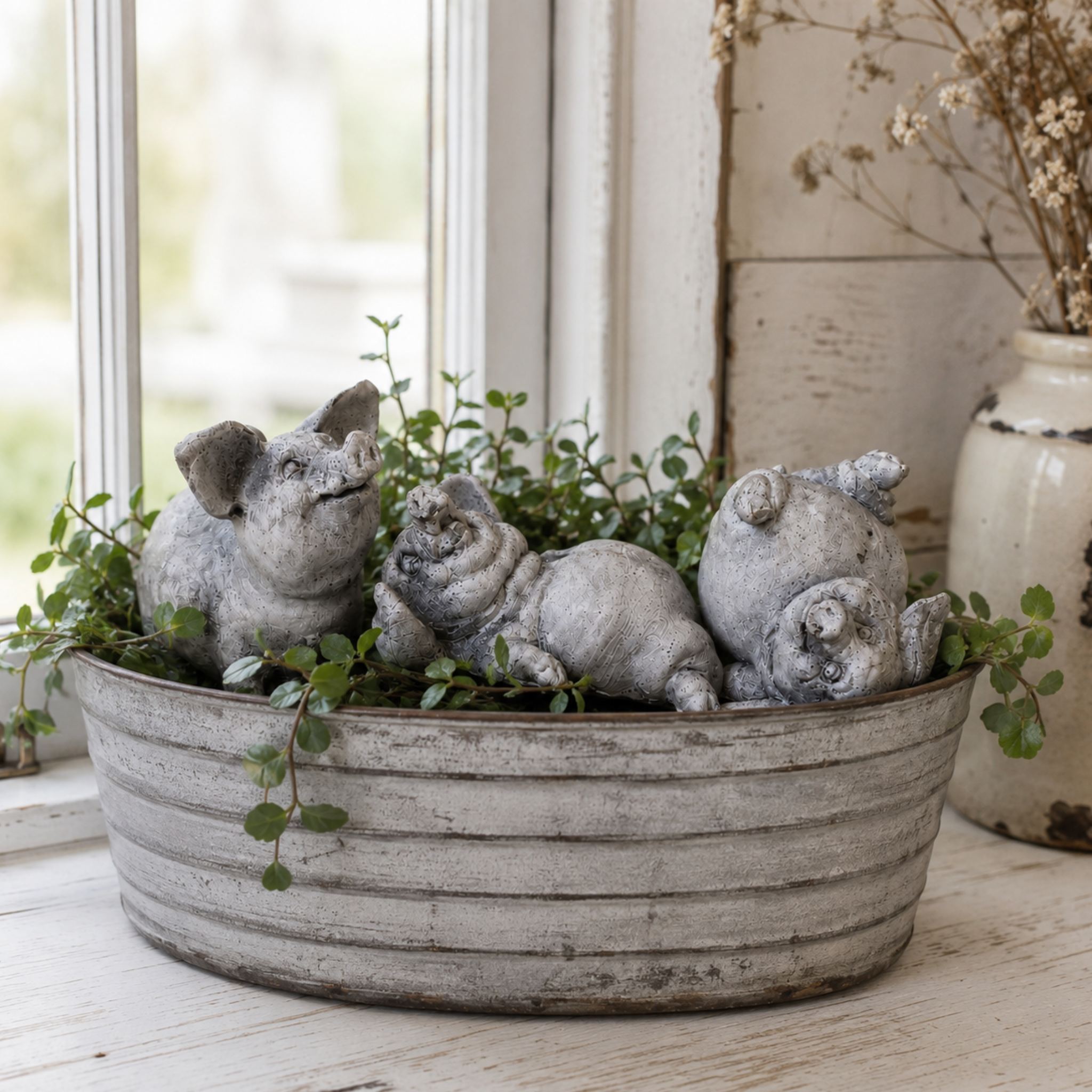 Miniature Pig Statues: Three Little Pigs