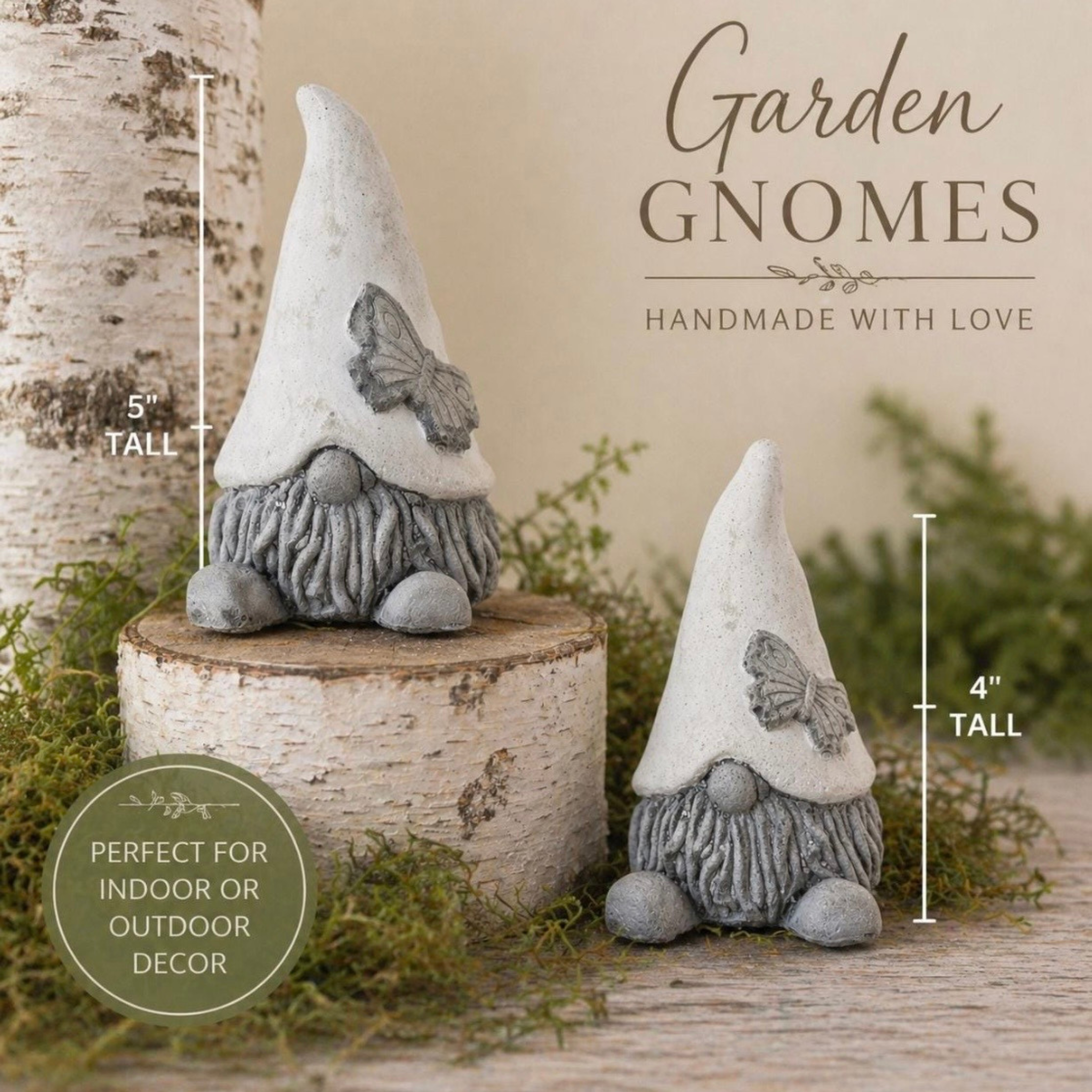 Butterfly Hat Garden Gnome - Set of Two: Small & Large Gnome Set