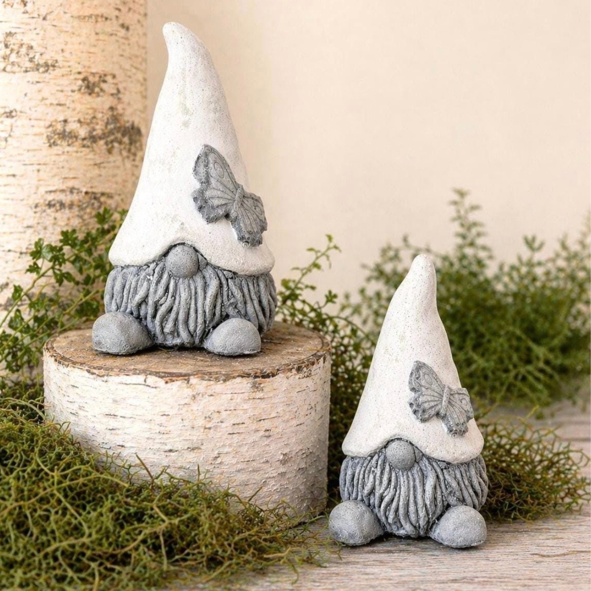 Butterfly Hat Garden Gnome - Set of Two: Small & Large Gnome Set