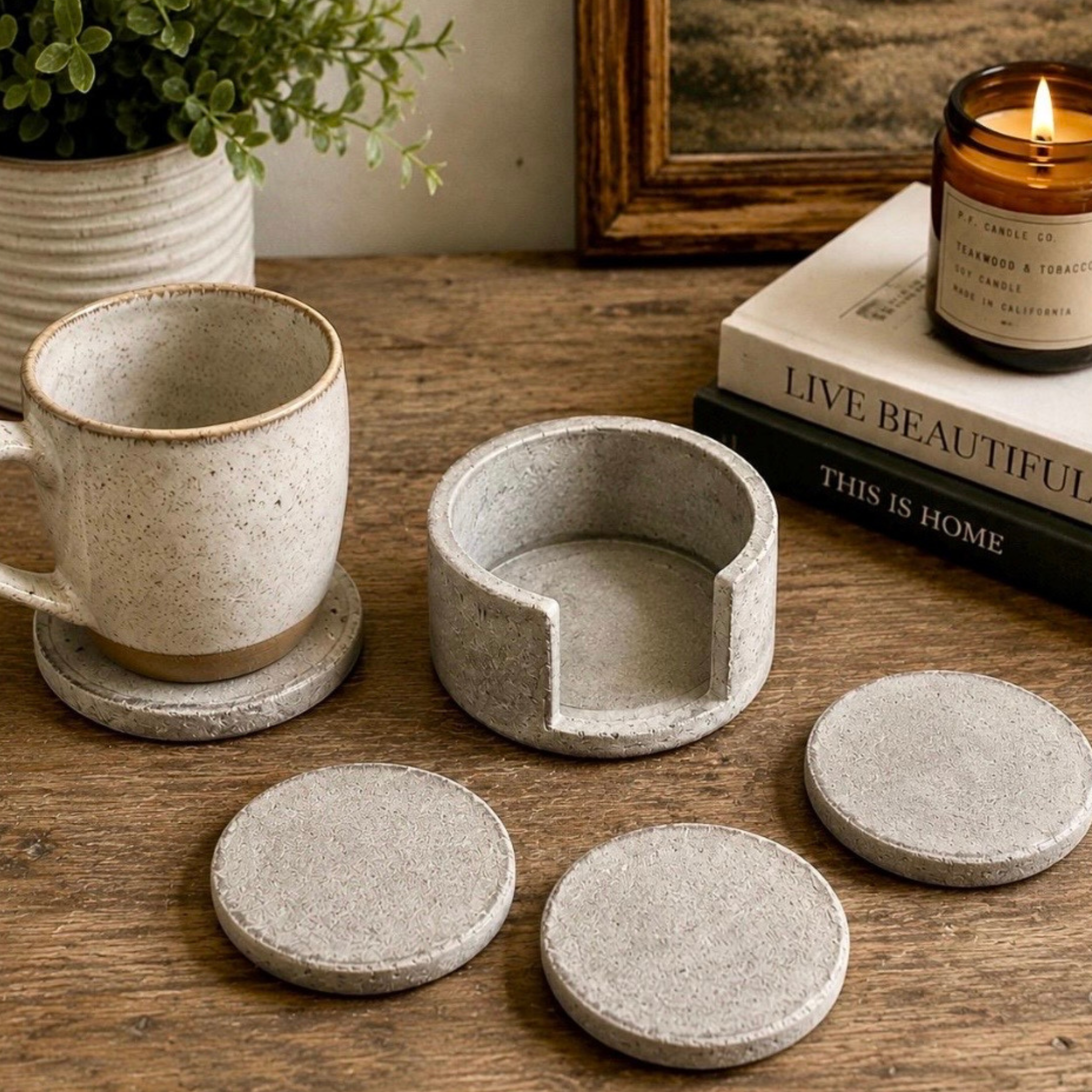 Concrete Coasters with Holder