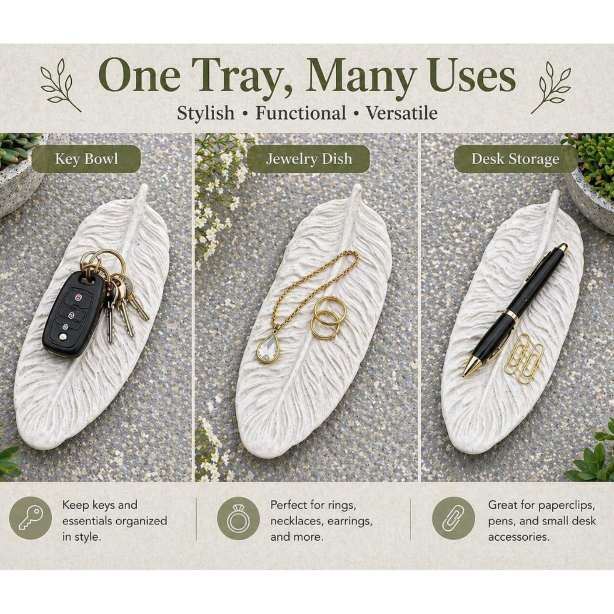 Concrete Feather Dish Trinket Jewelry Tray