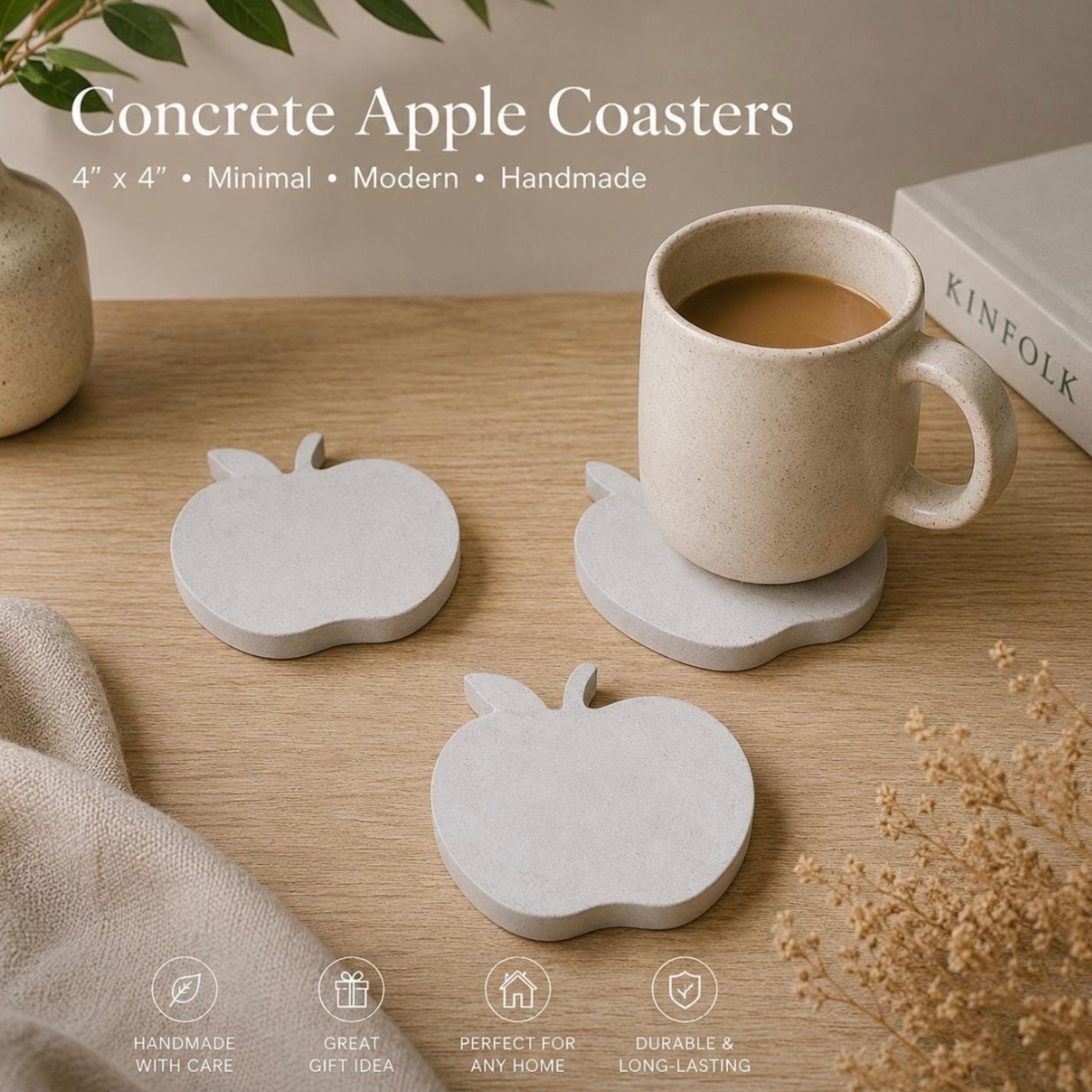 Concrete Apple-Shaped Coasters