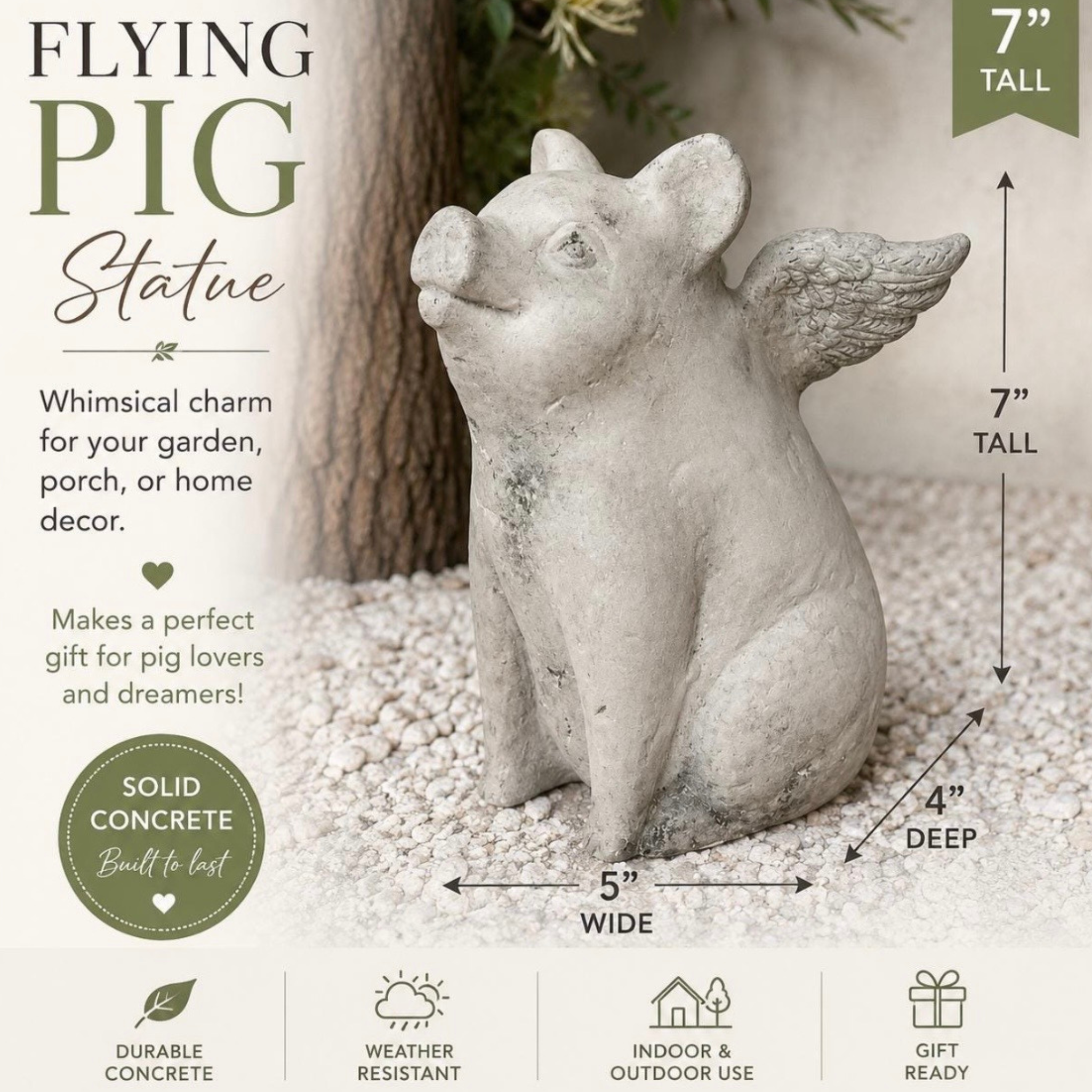 When Pigs Fly Concrete Pig Garden Statue